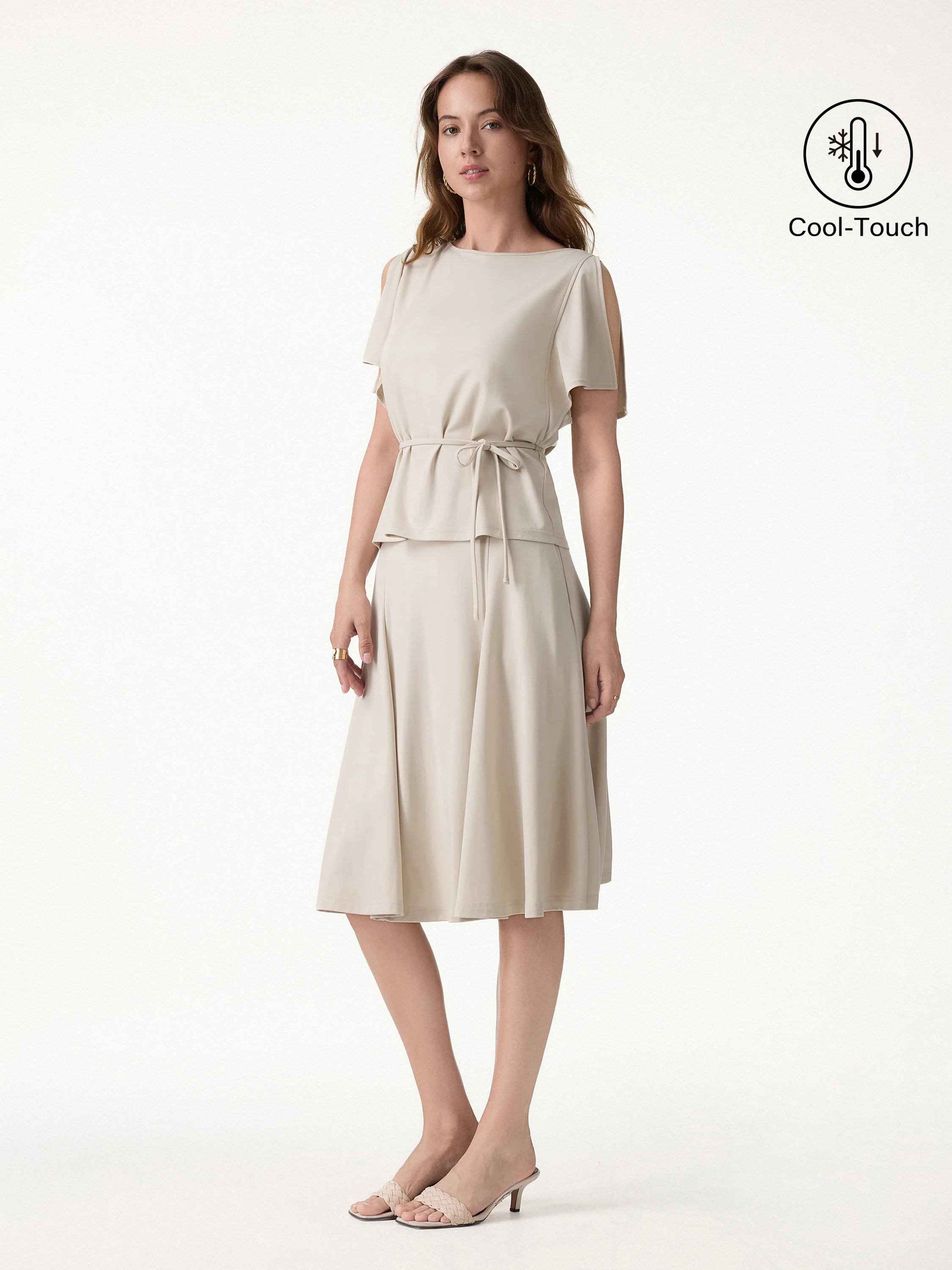 2Pcs Set Relaxed Boatneck Top & Midi Skirt with Pockets - Image 4