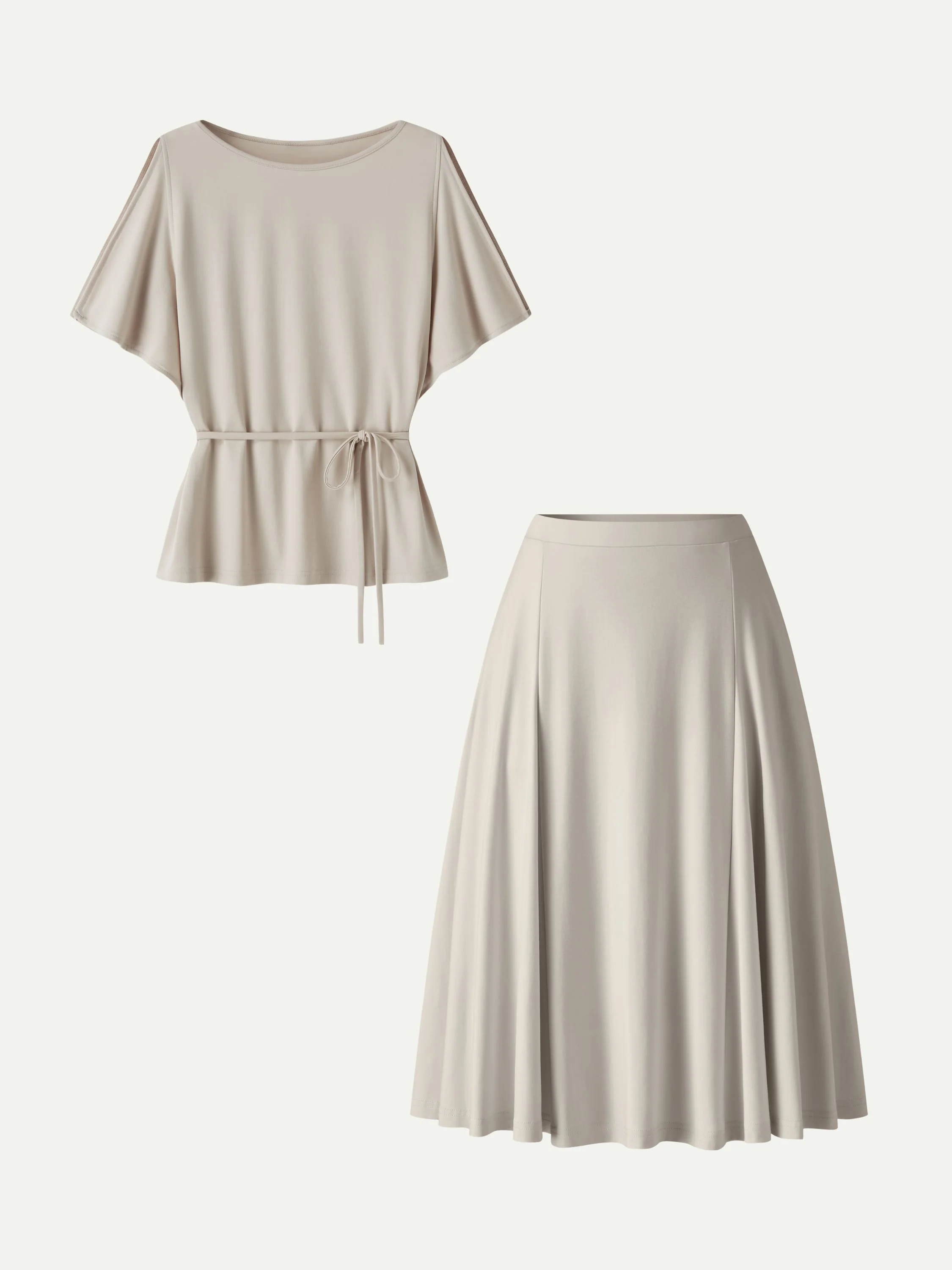 2Pcs Set Relaxed Boatneck Top & Midi Skirt with Pockets - Image 9