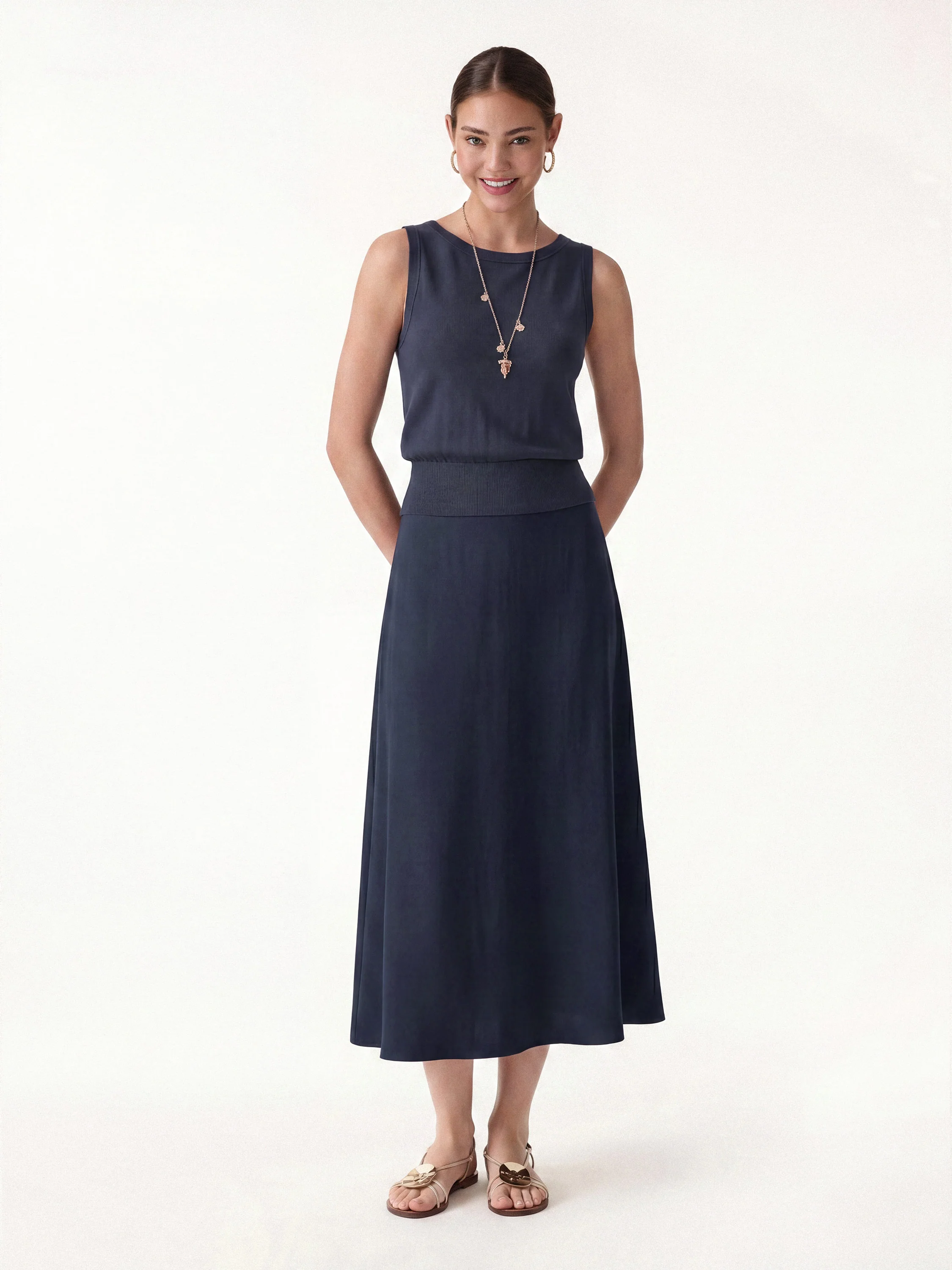 Cotton-Linen Blend Reversible Boatneck Low Back Top - Image 2