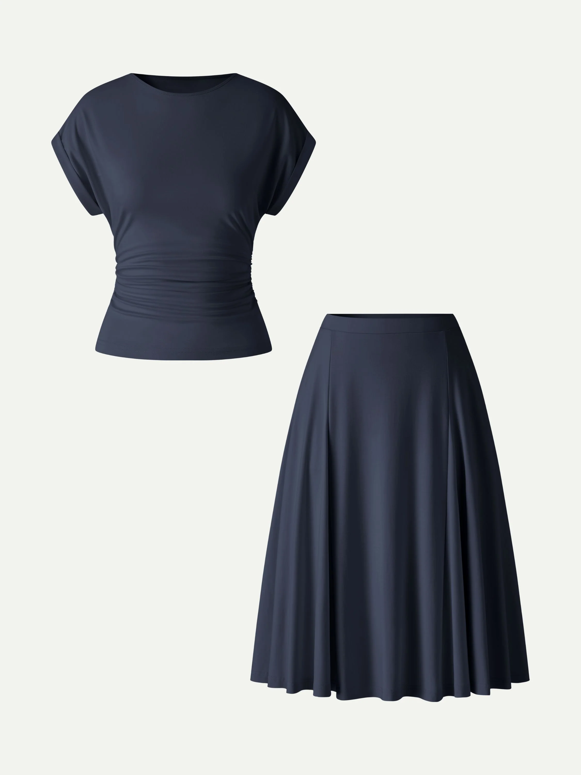 2Pcs Set Round Neck Tee & Midi Skirt with Pockets - Image 12