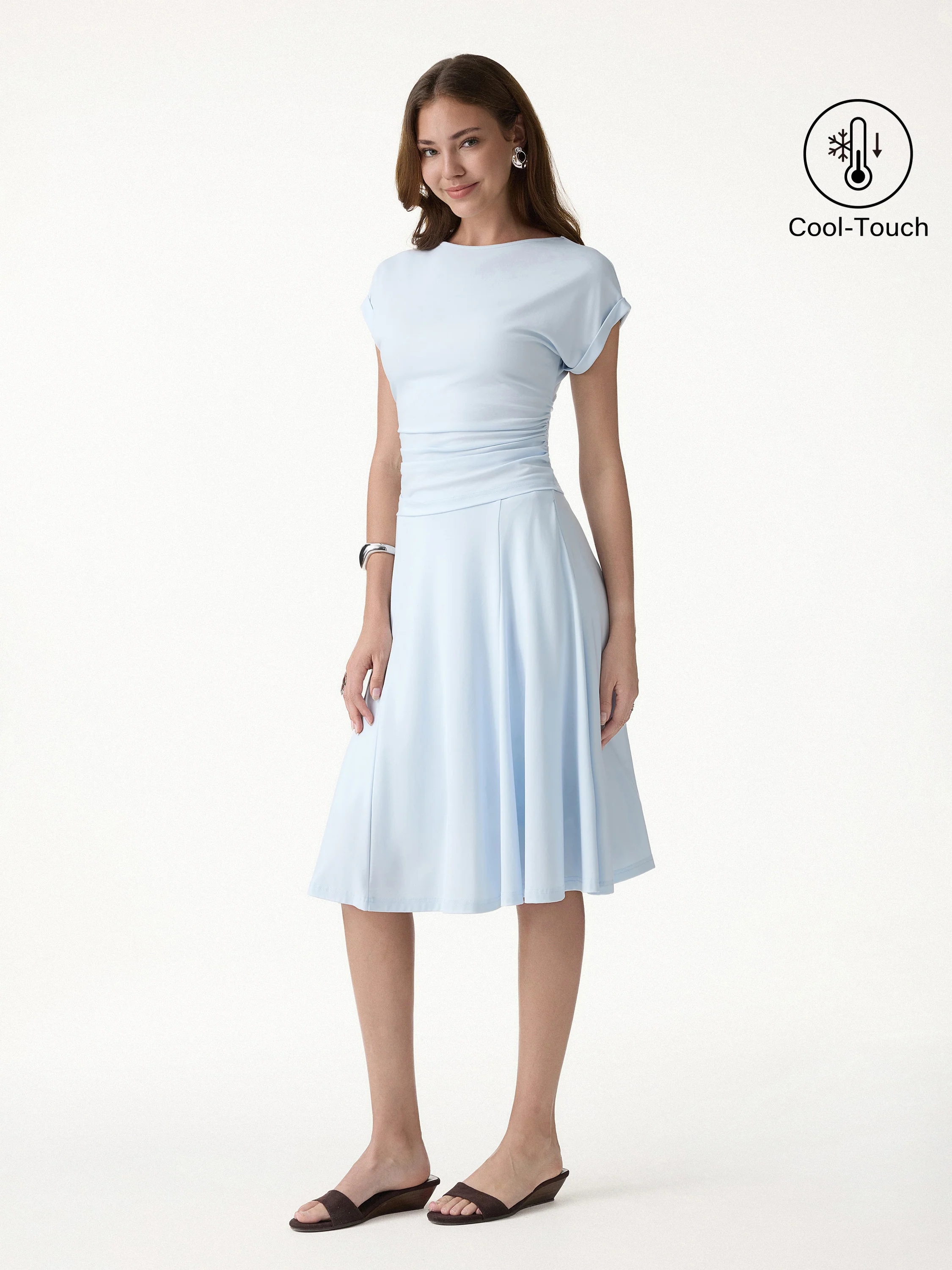 2Pcs Set Round Neck Tee & Midi Skirt with Pockets - Image 2