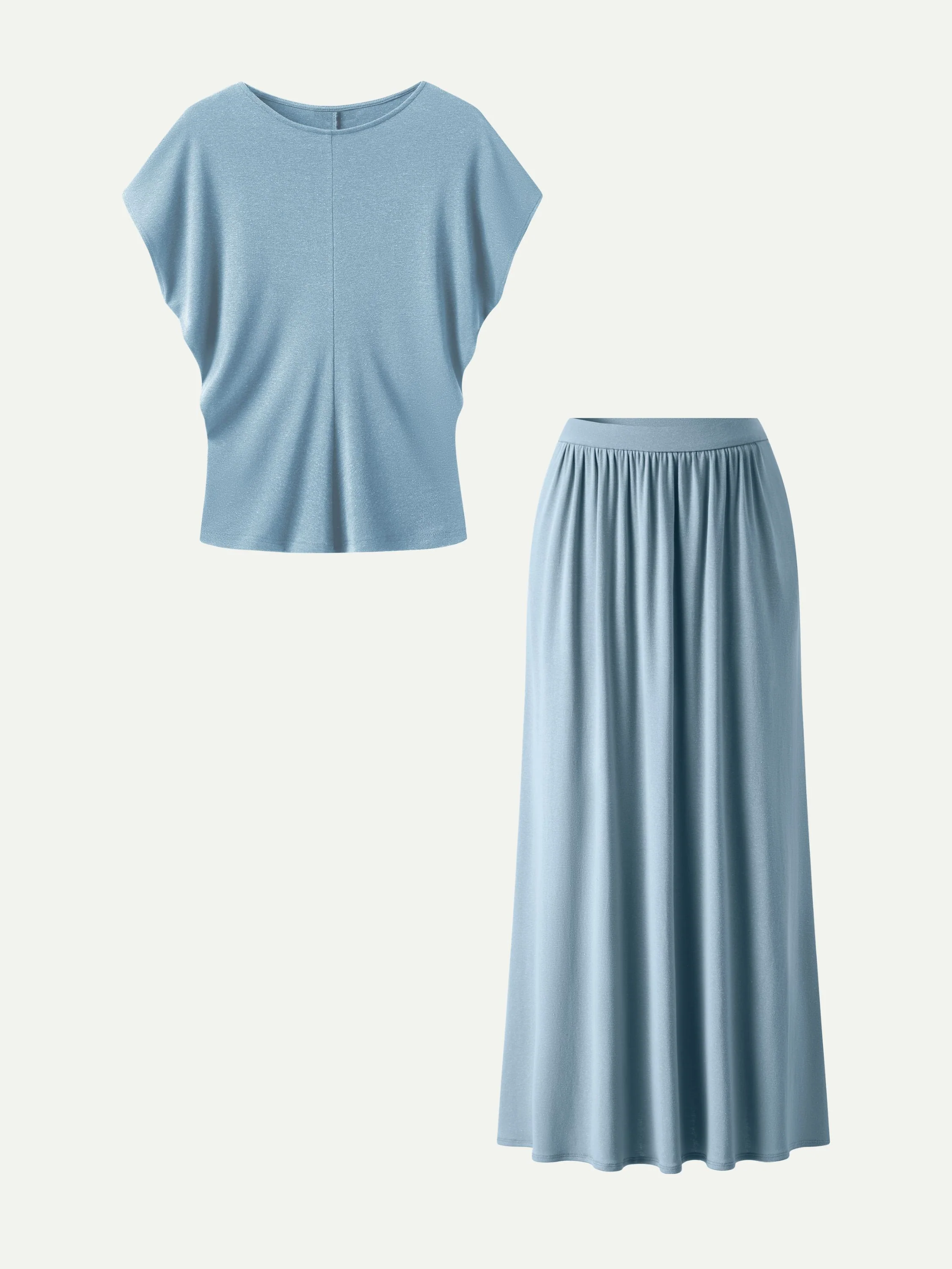 2Pcs Set Round Neck Top & A-Line Maxi Skirt with Pockets - Image 6