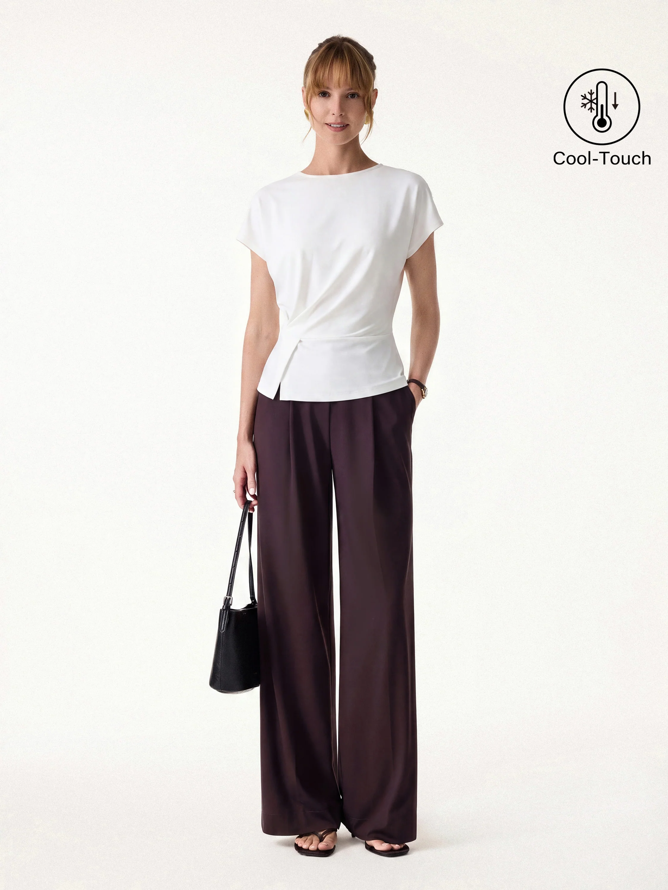 2Pcs Set Tucked Asymmetrical Hem Top & High Rise Wide Leg Pant - Image 6