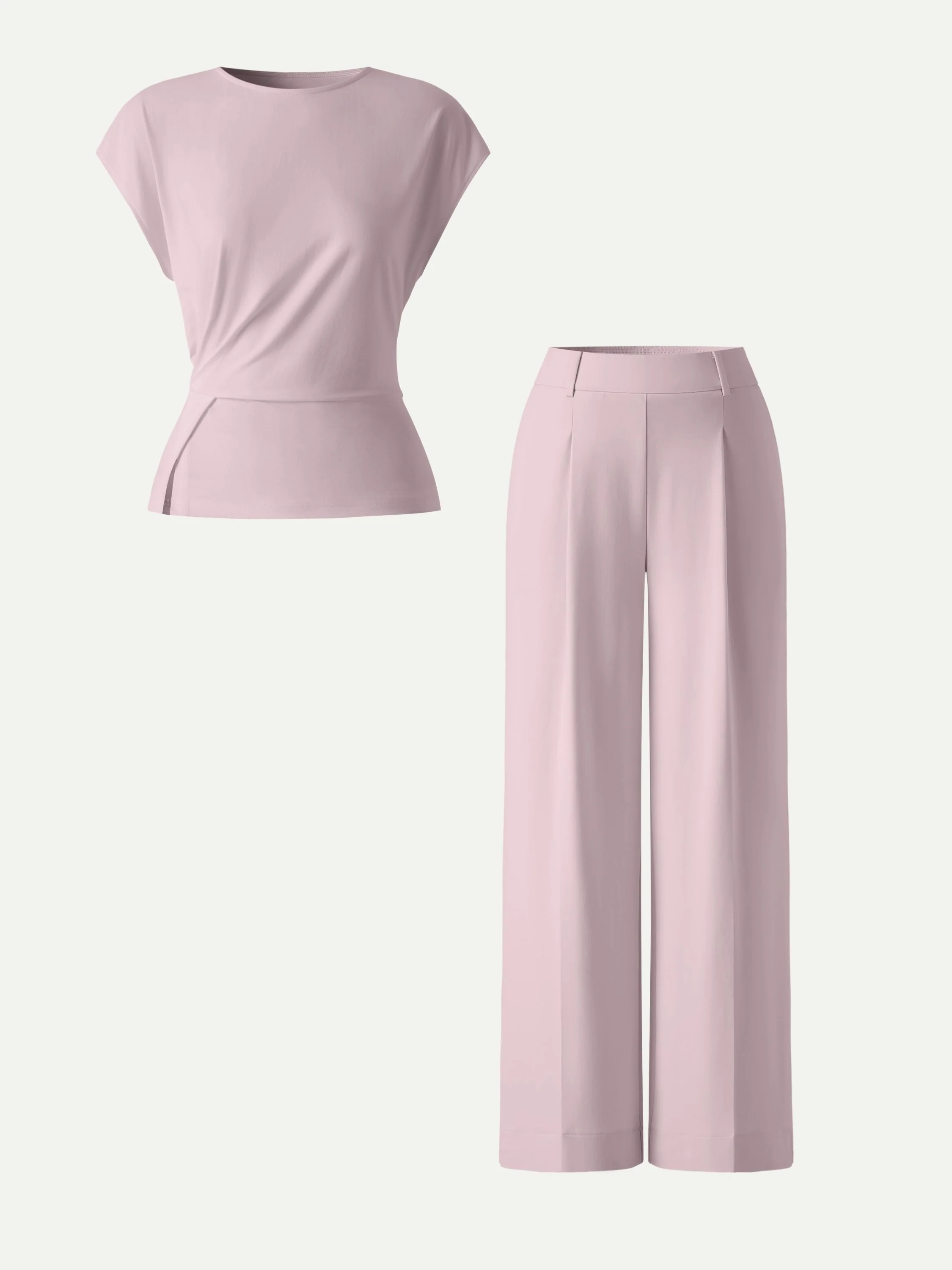 2Pcs Set Tucked Asymmetrical Hem Top & High Rise Wide Leg Pant - Image 7