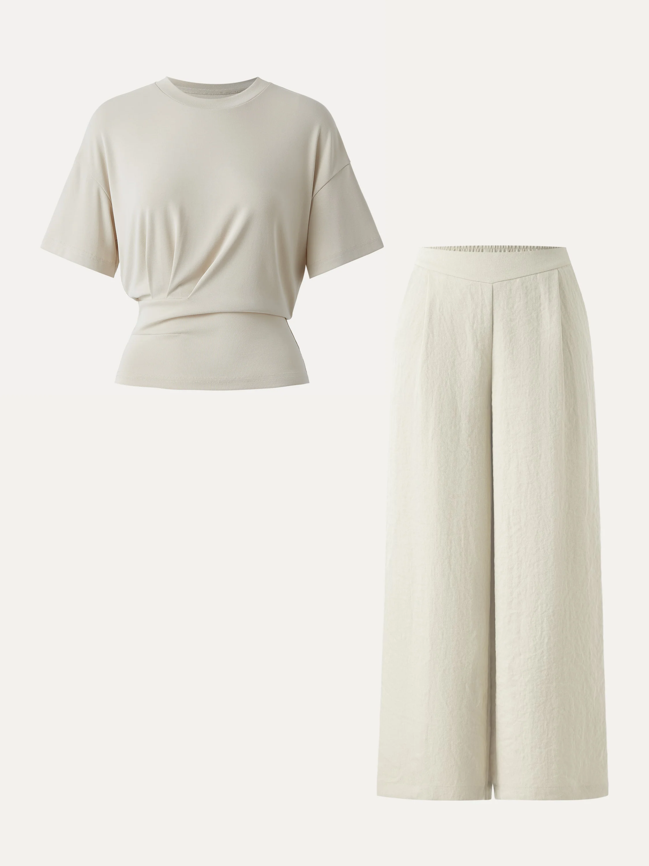 2Pcs Set Crewneck Tee & Mid Rise Wide Leg Pant with Pockets - Image 4