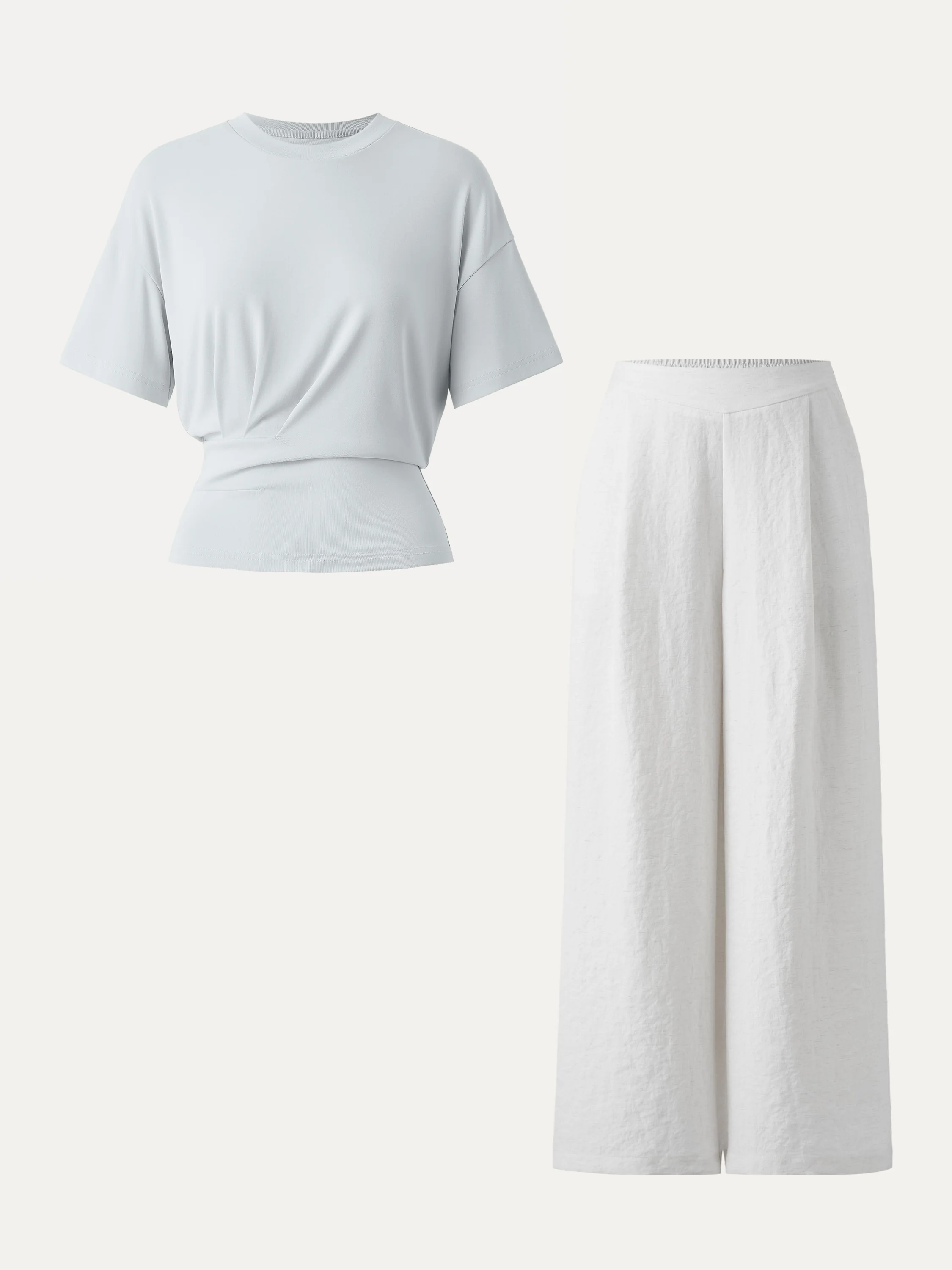 2Pcs Set Crewneck Tee & Mid Rise Wide Leg Pant with Pockets - Image 7