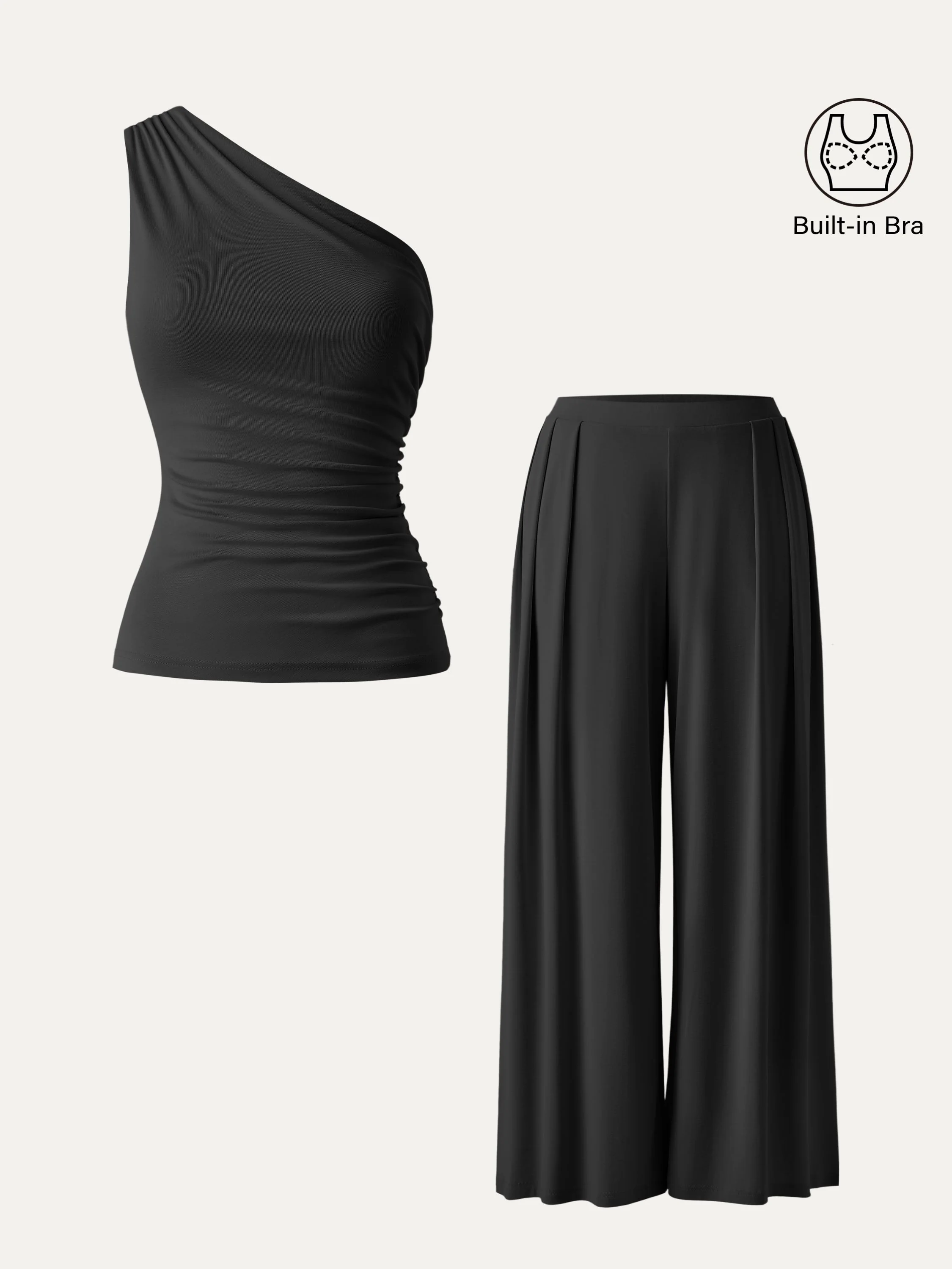 2Pcs Set Regular Wide Leg Palazzo Pant with Pockets & Ruched Bra Tank - Image 8