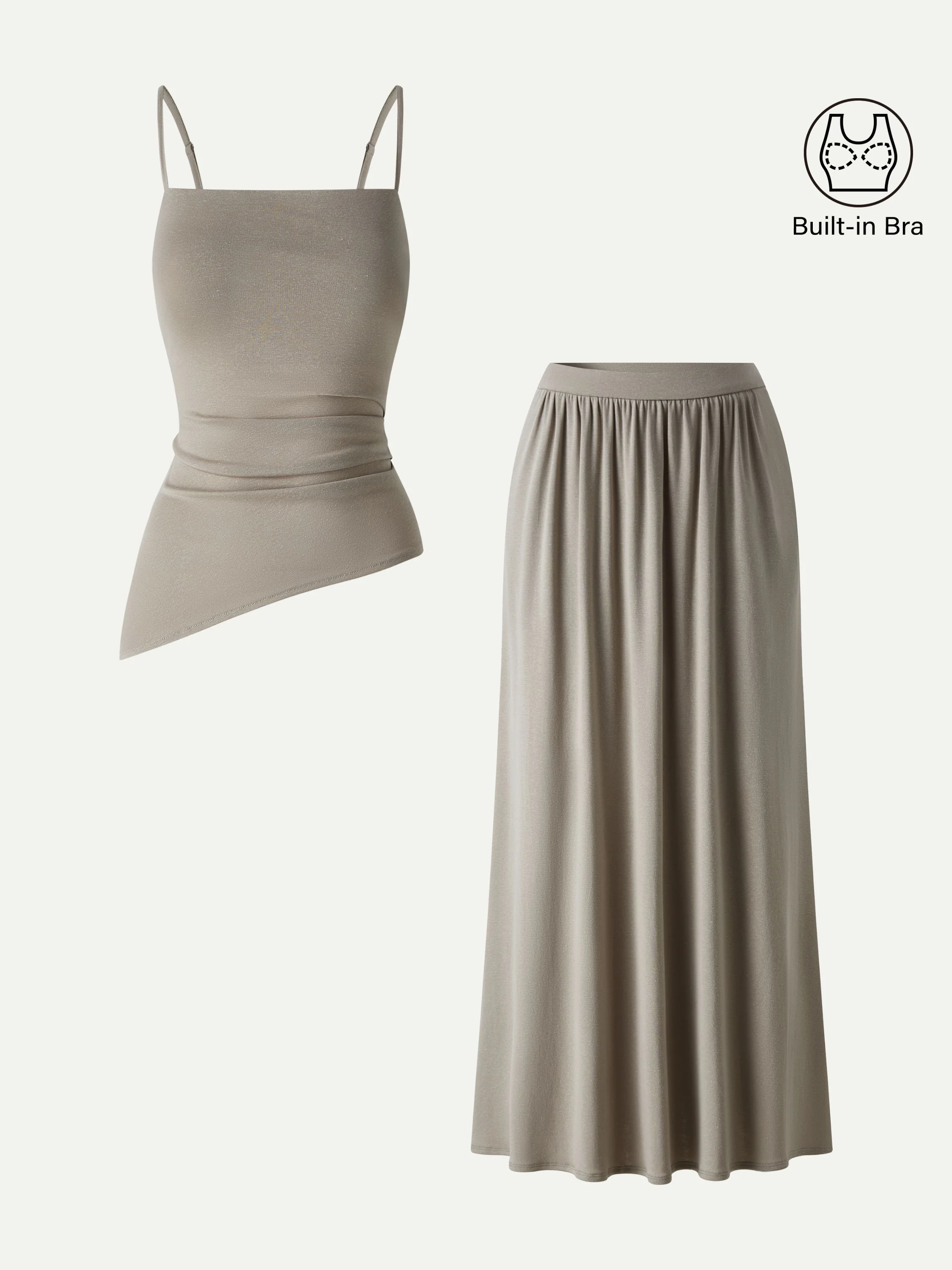 2Pcs Set Spaghetti Bra Top with Side Slit & A-Line Maxi Skirt with Pockets - Image 7