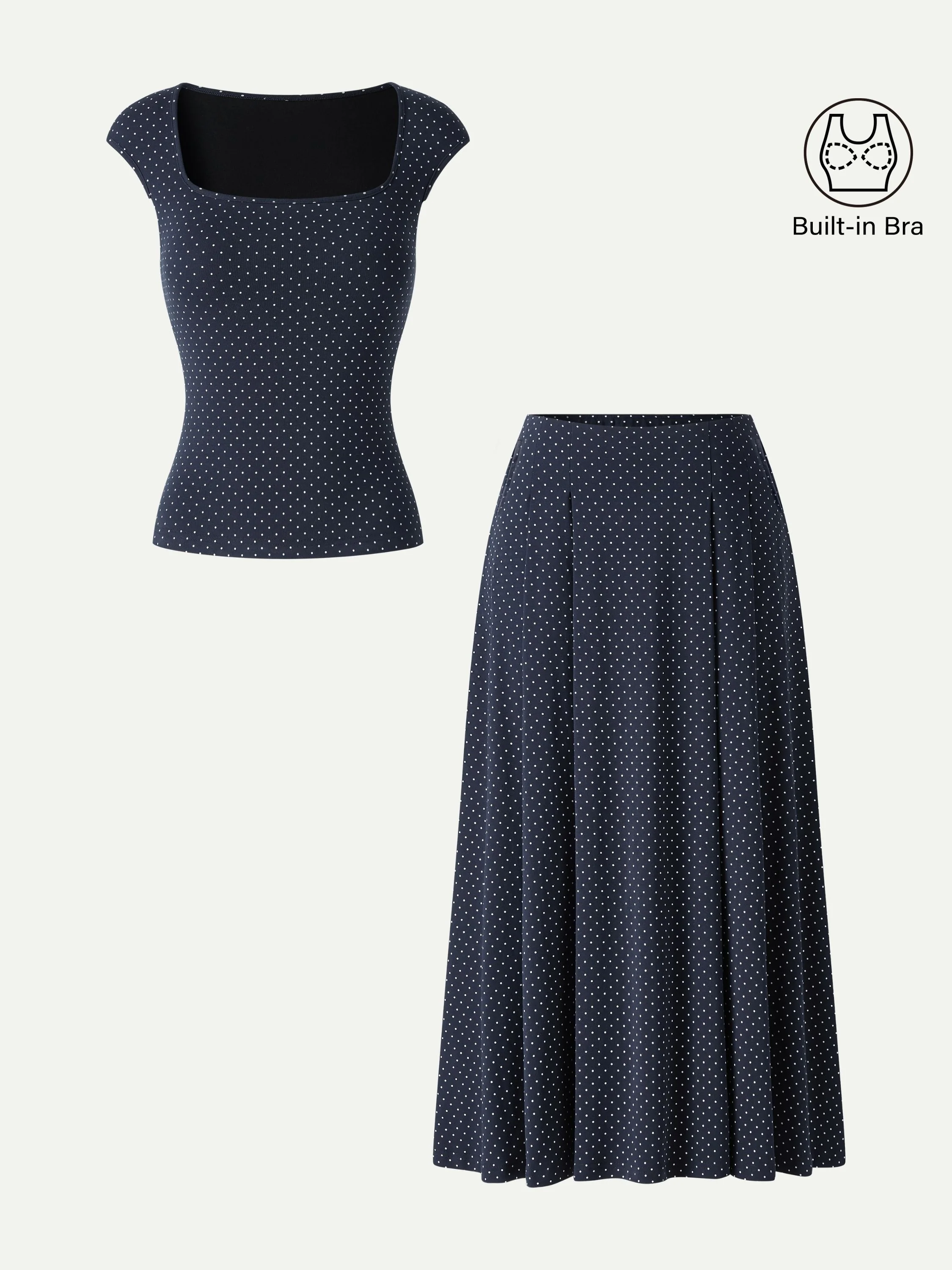 2Pcs Set Square Neck Bra Top & Midi Skirt with Pockets - Image 11