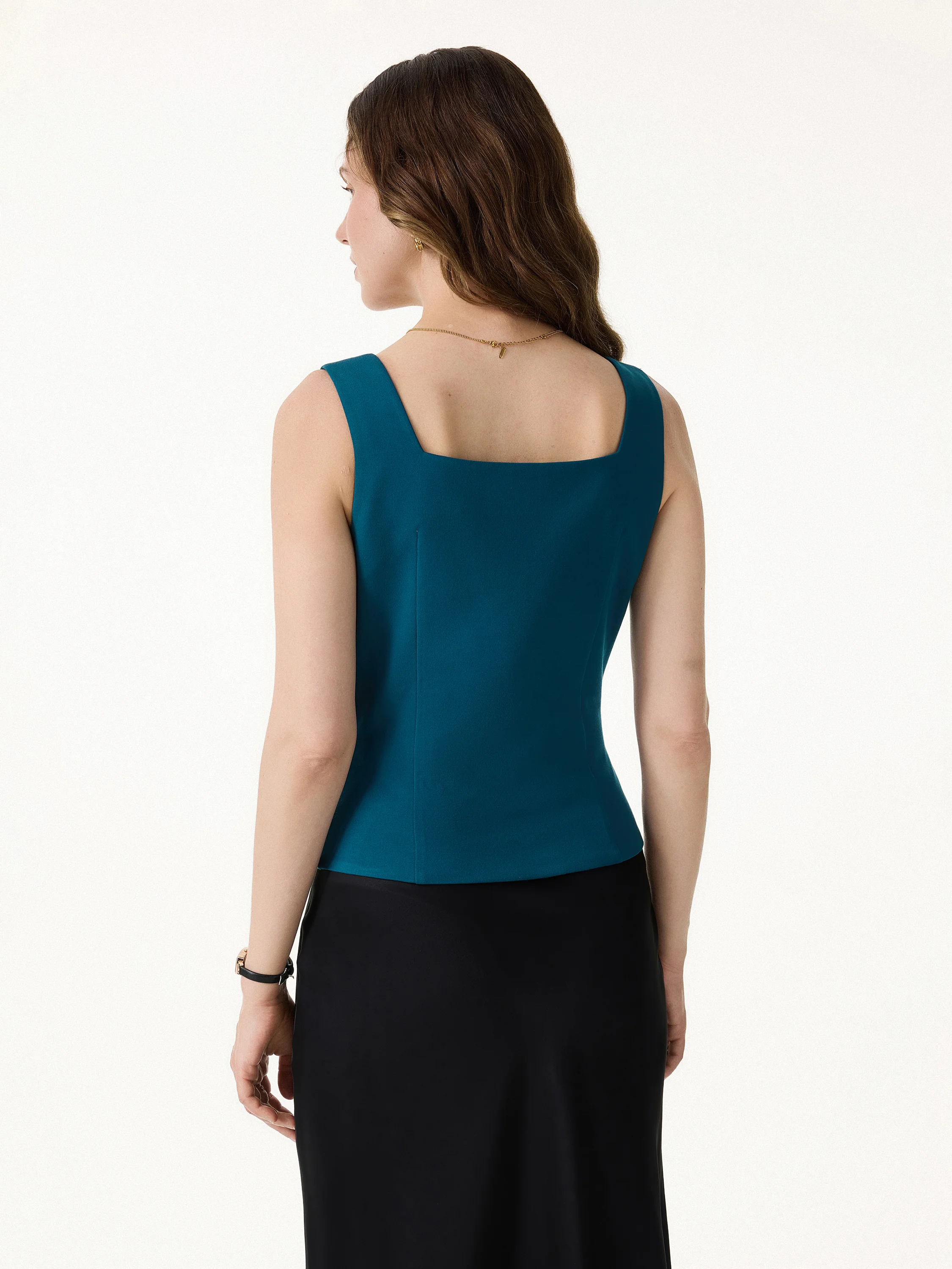 2Pcs Set Square Neck Waistcoat with Pockets & Wide Leg Ankled Pant - Image 10