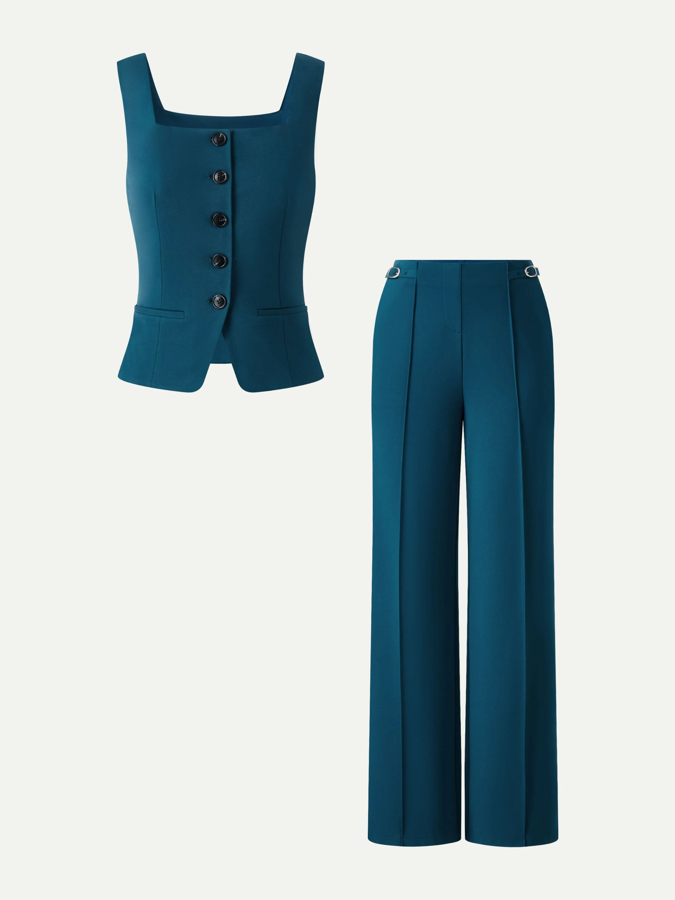 Stretch Ponte Square Neck Cropped Waistcoat with Pockets - Image 6