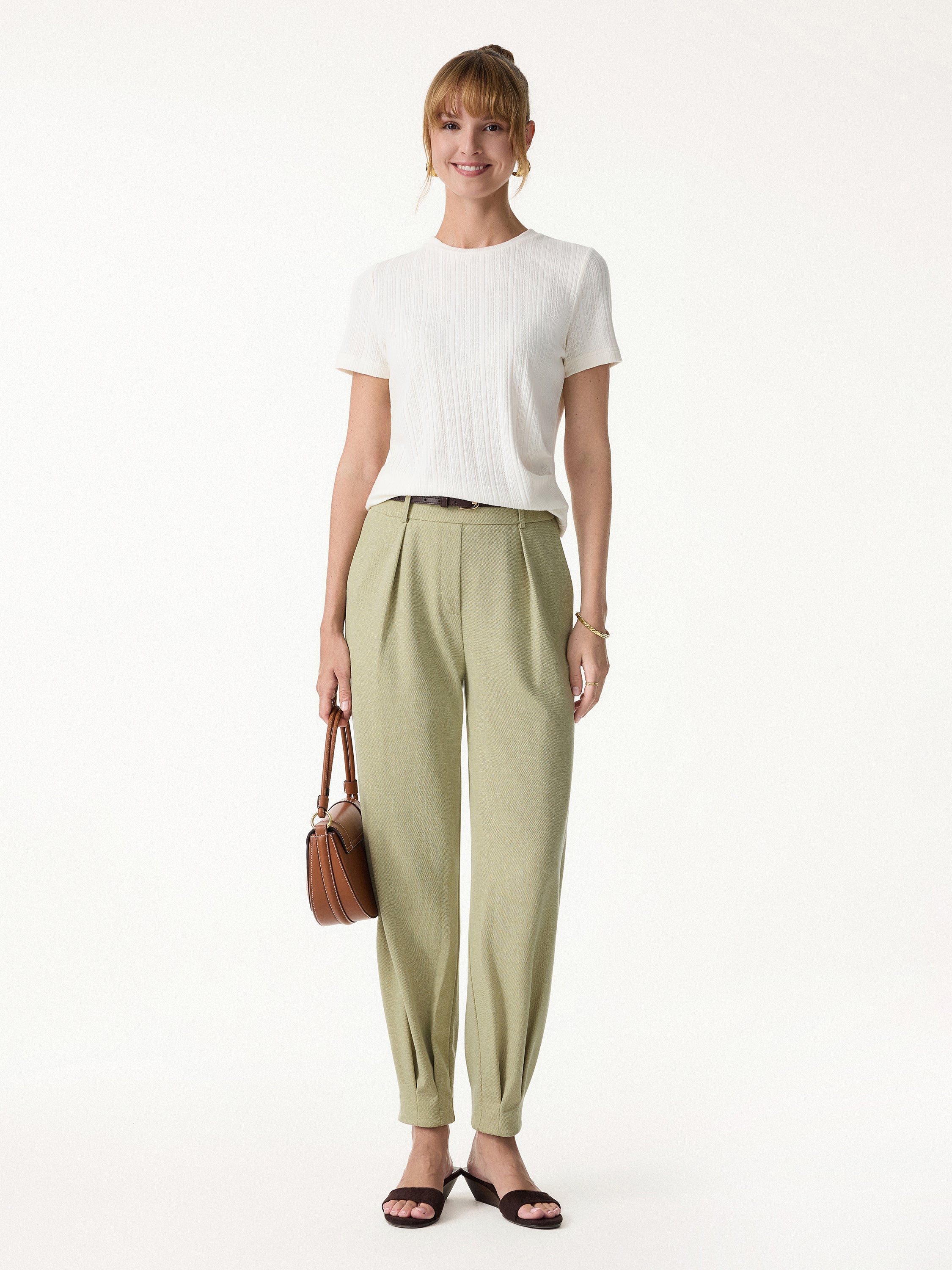 2Pcs Set Stand Collar V-Neck Top & Wrinkle-Resistant Tapered Pant - Image 14