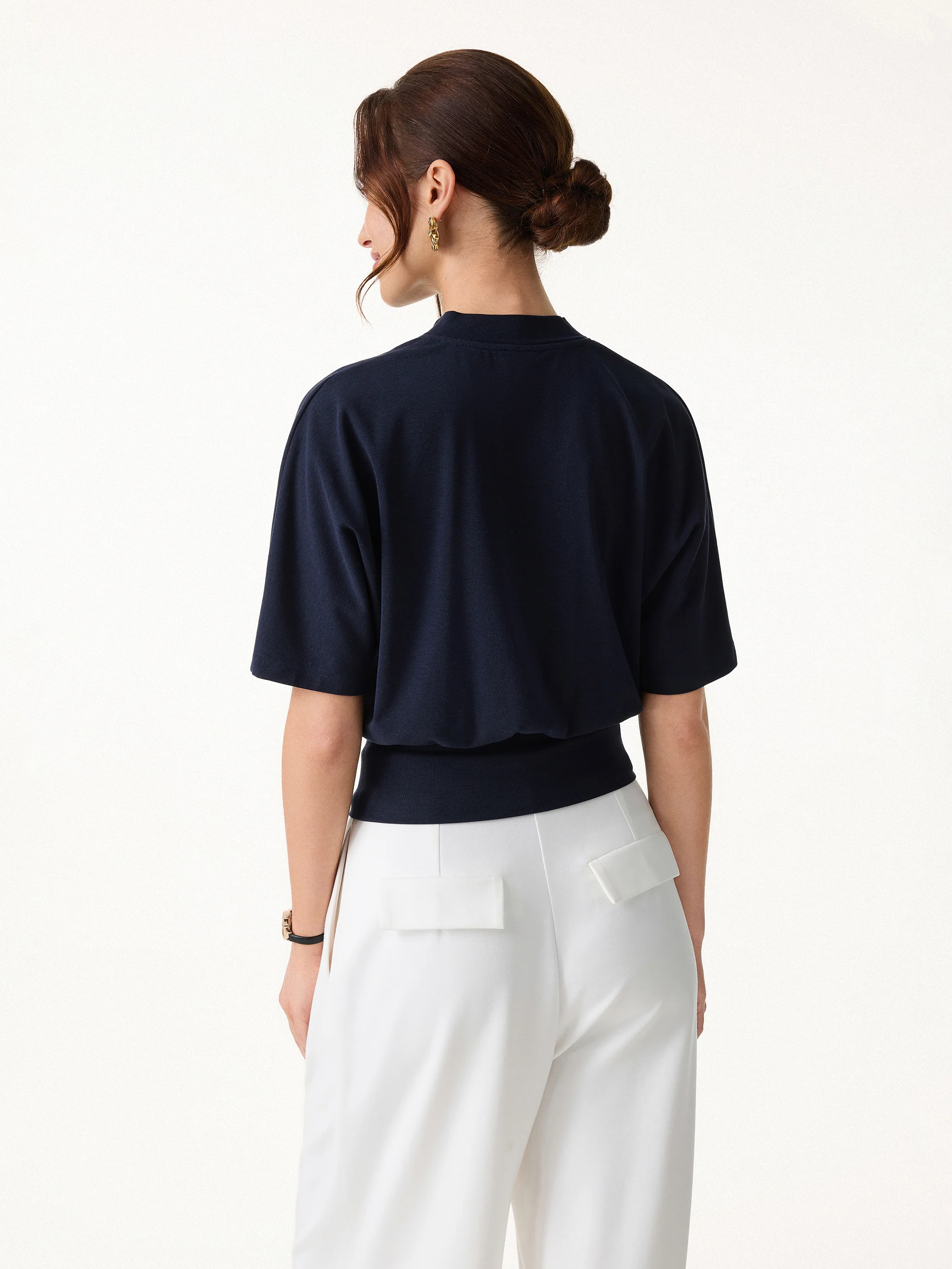 2Pcs Set Stand Collar V-Neck Top & Wrinkle-Resistant Tapered Pant - Image 7