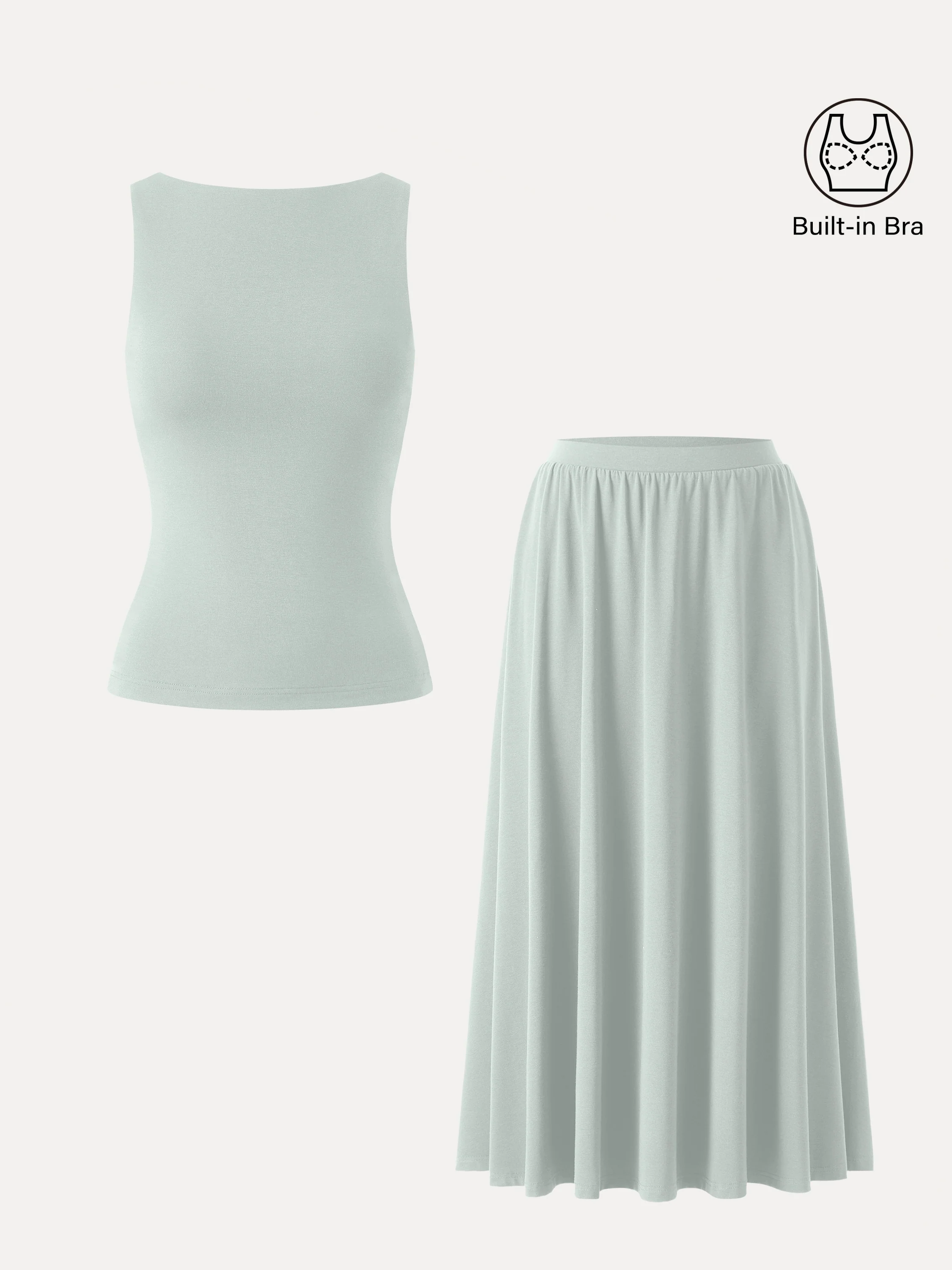 2Pcs Set Stretch Cotton Boatneck Bra Tank & Maxi Umbrella Skirt with Pockets - Image 10