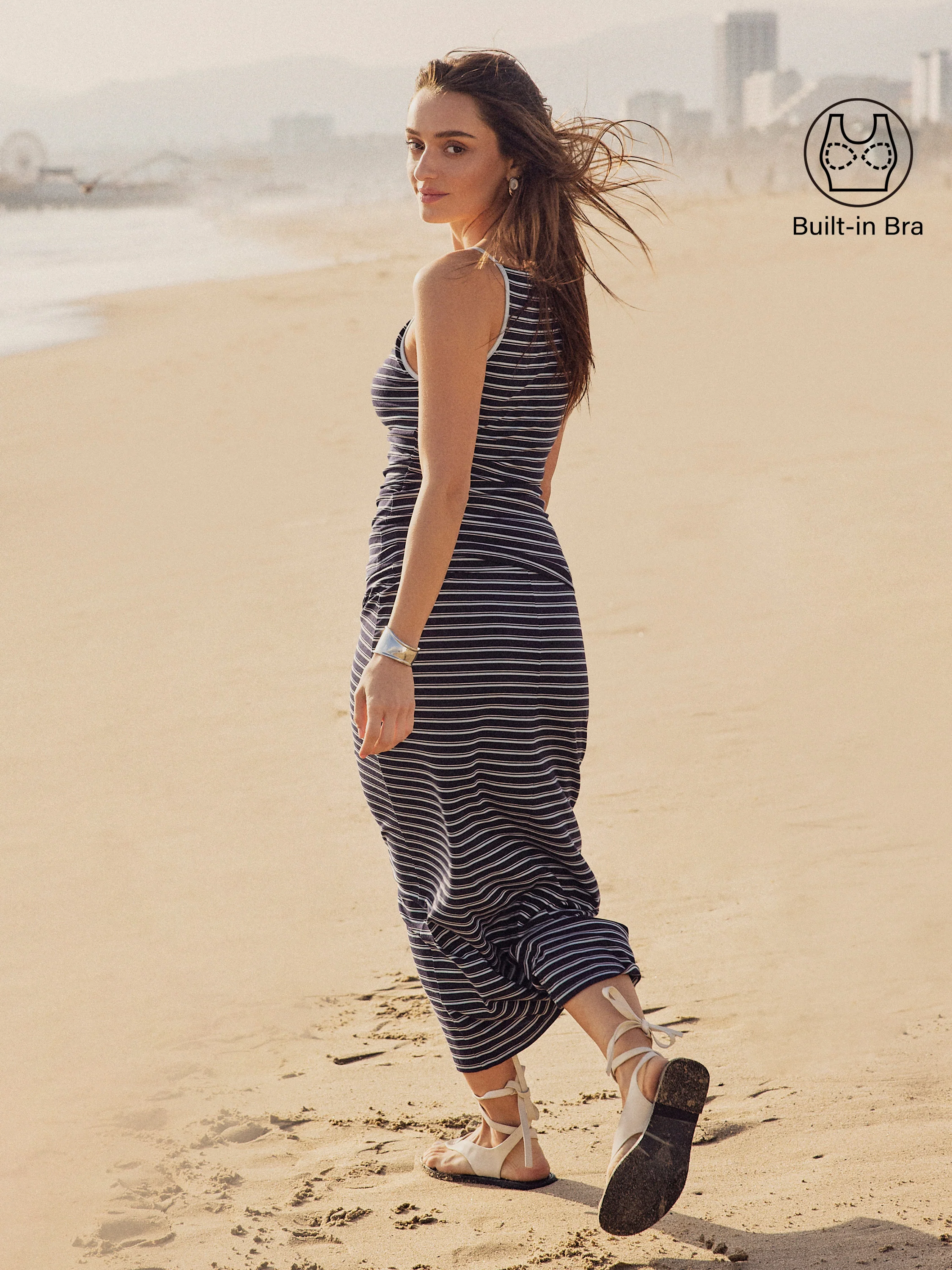 2Pcs Set Striped Spaghetti Bra Top & Low Rise Striped Midi Skirt - Image 2