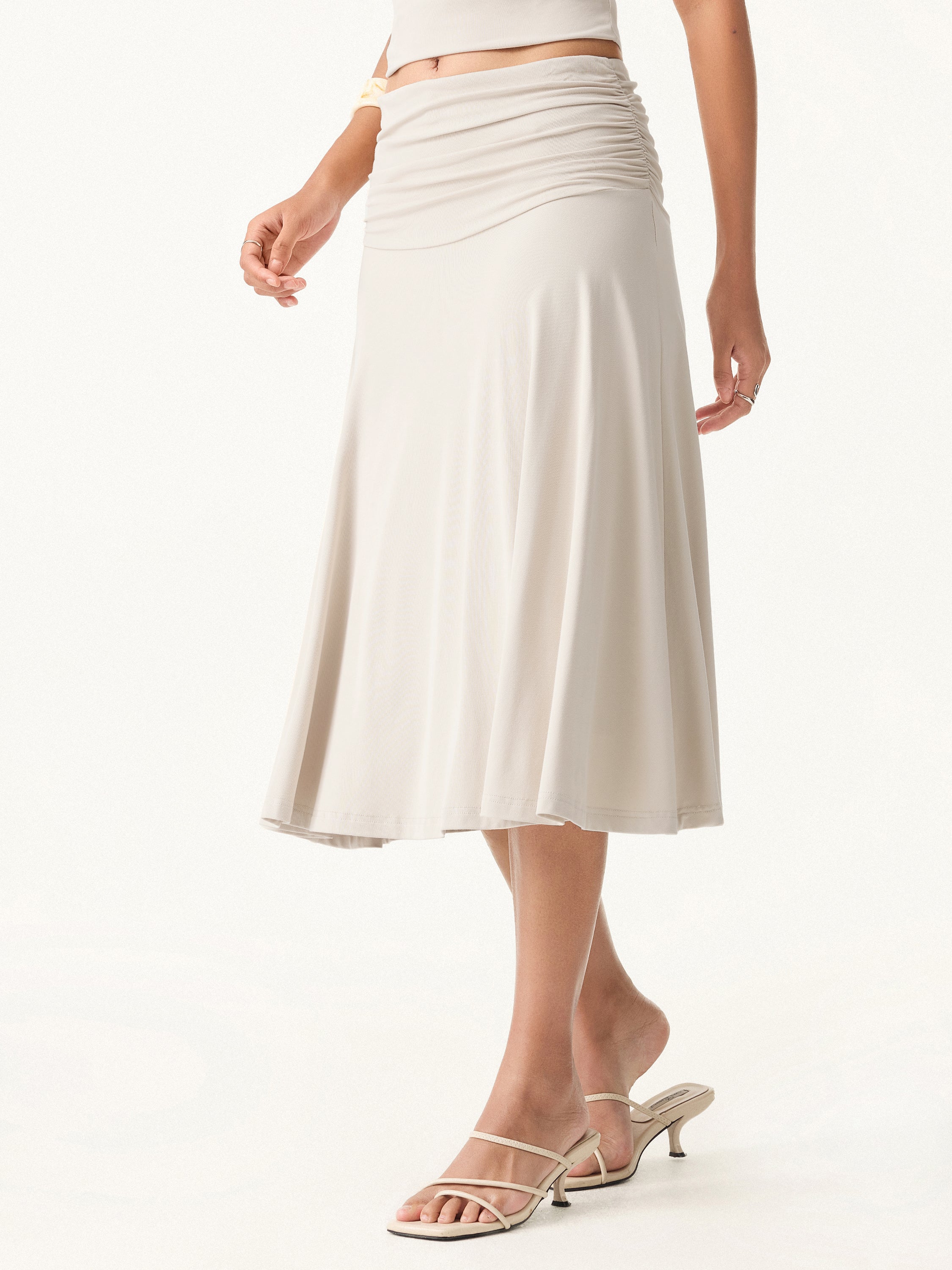 2Pcs Set Surplice V-Neck Bra Top & Side Ruched A-line Midi Skirt - Image 11