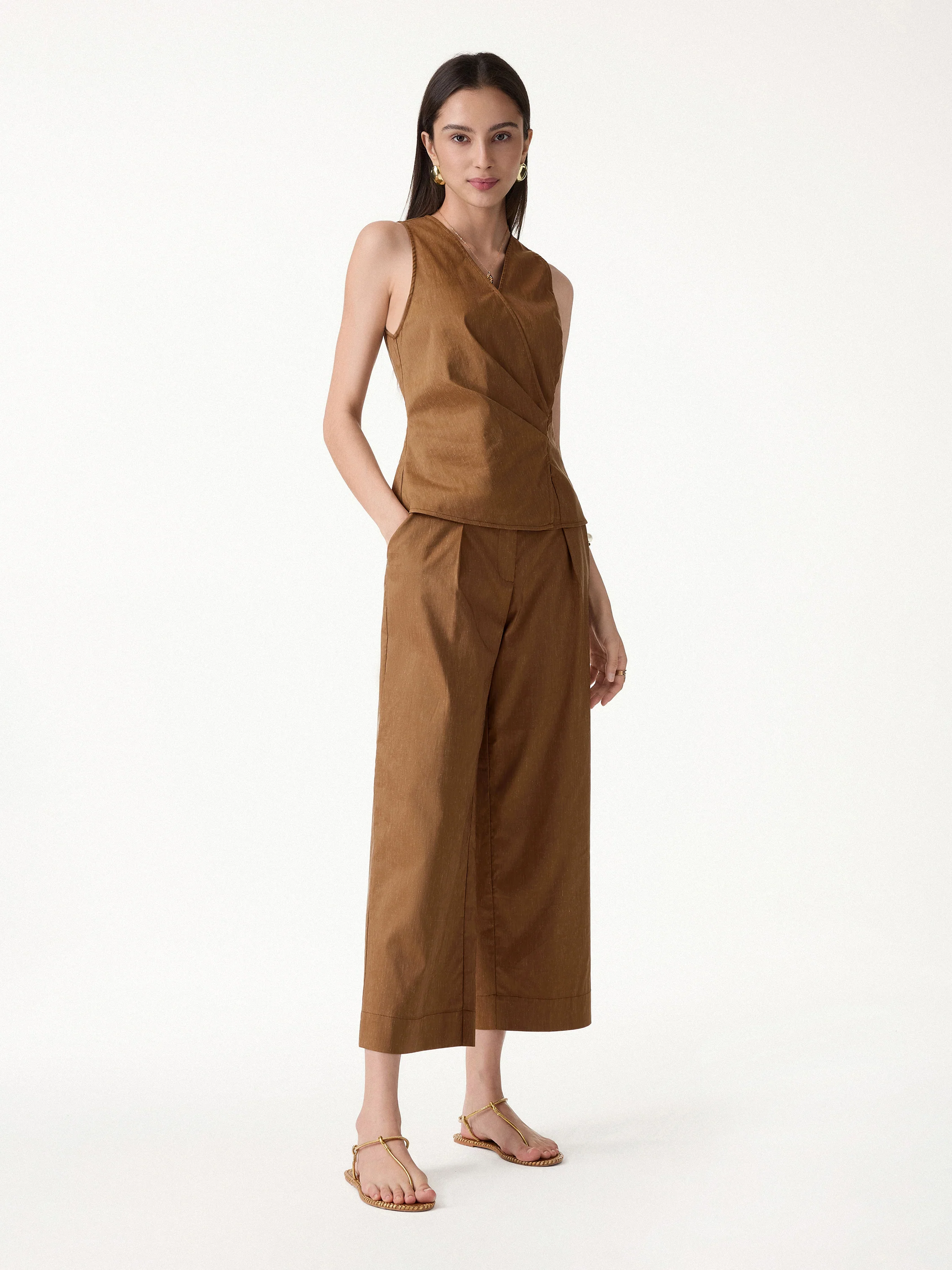 2Pcs Set Top with Side Twist & Cropped Wide Leg Pants - Image 4