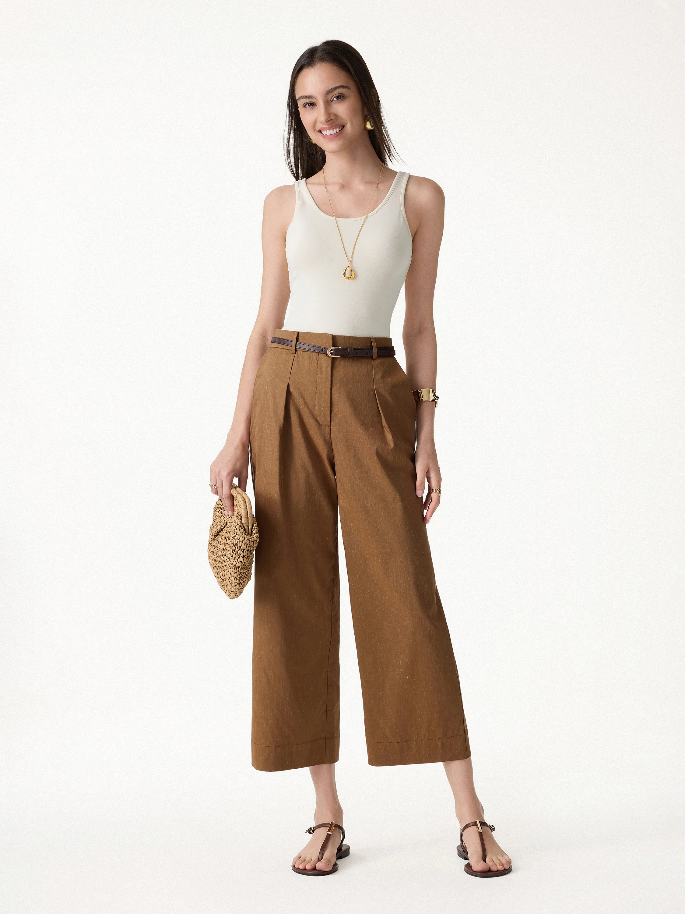 Linen Cropped Wide Leg Pants - Image 5