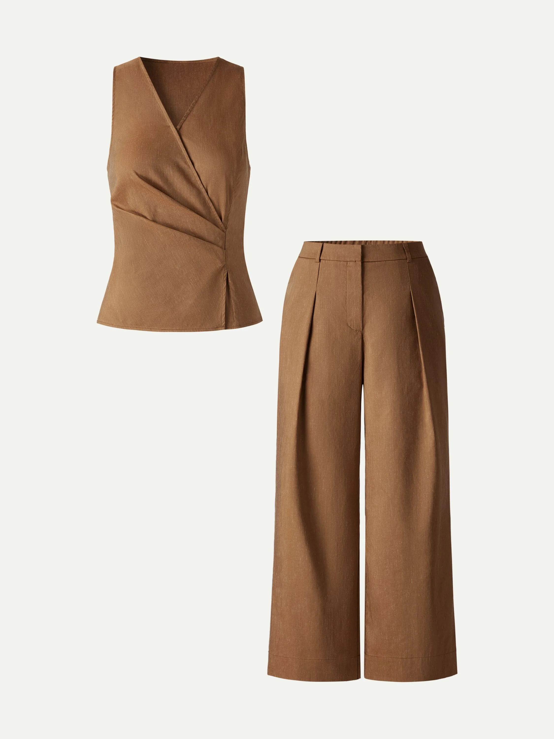 2Pcs Set Top with Side Twist & Cropped Wide Leg Pants - Image 9