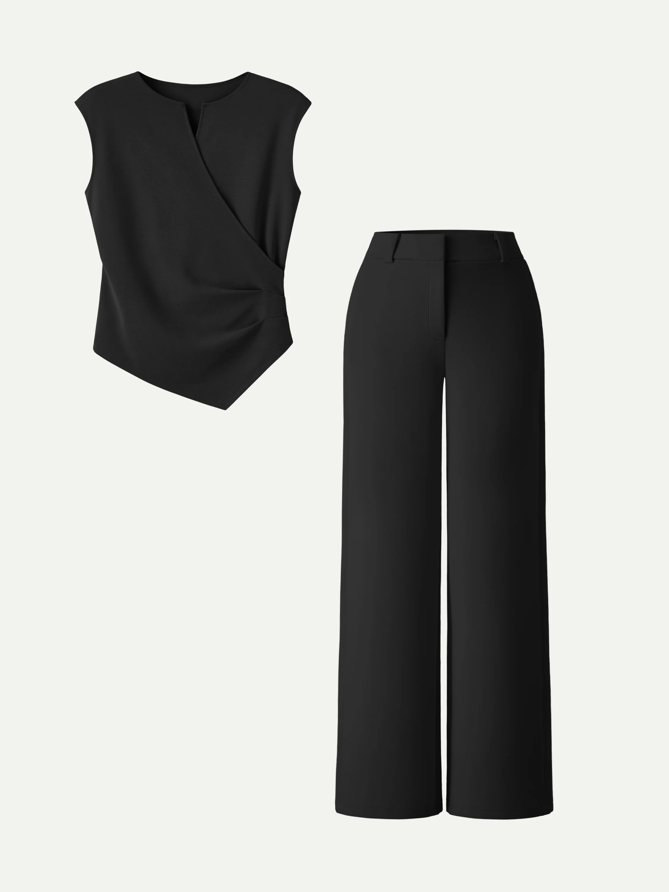2Pcs Set Boatneck Angled Tee & Mid Rise Wide Leg Trousers - Image 6