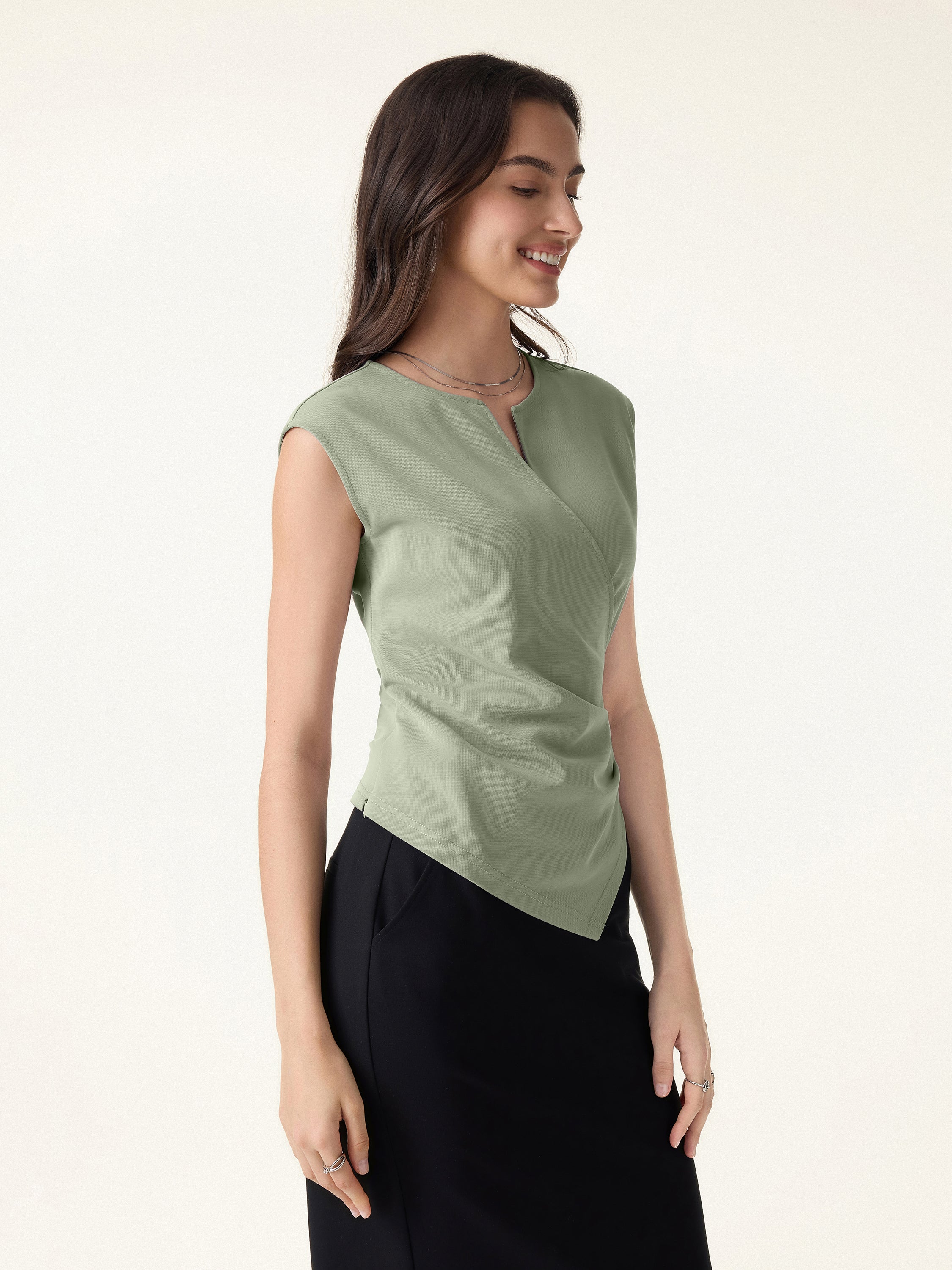 2Pcs Set Tucked Angled Tank & Mid Rise Wide Leg Trousers - Image 7