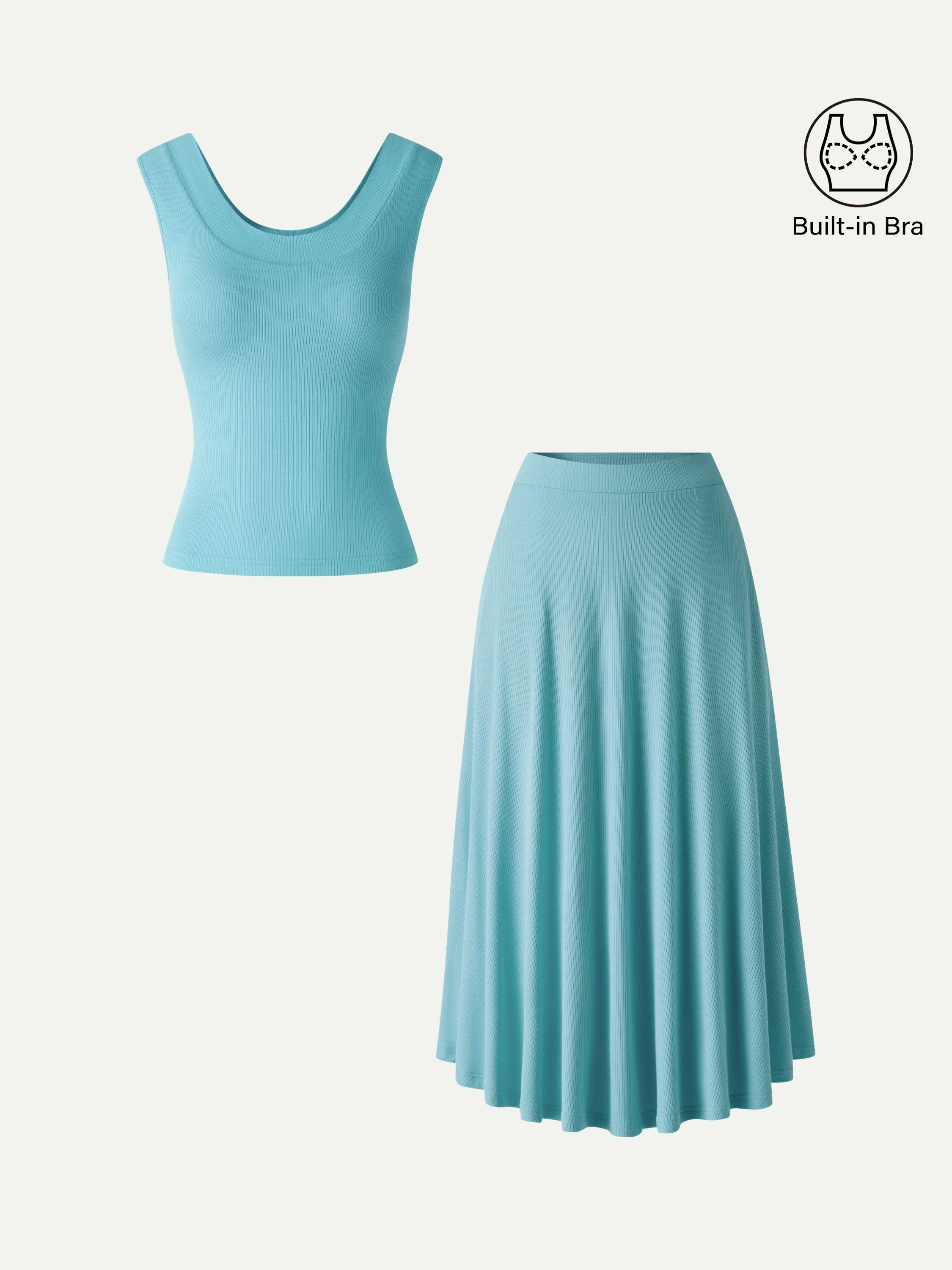 2Pcs Set U-Neck Bra Tank & Midi Skirt with Pockets - Image 12