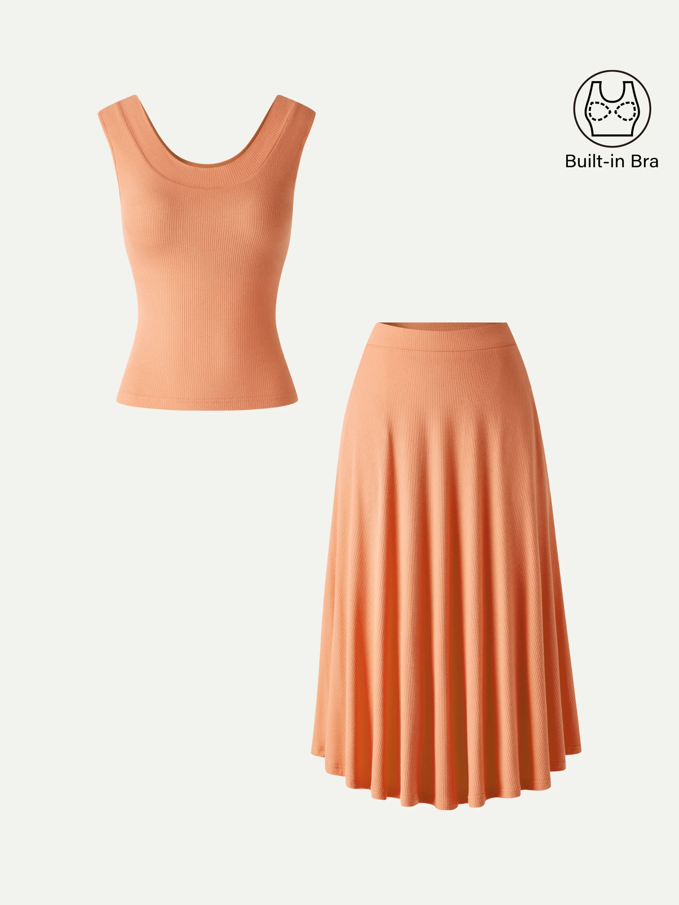 2Pcs Set U-Neck Bra Tank & Midi Skirt with Pockets - Image 13