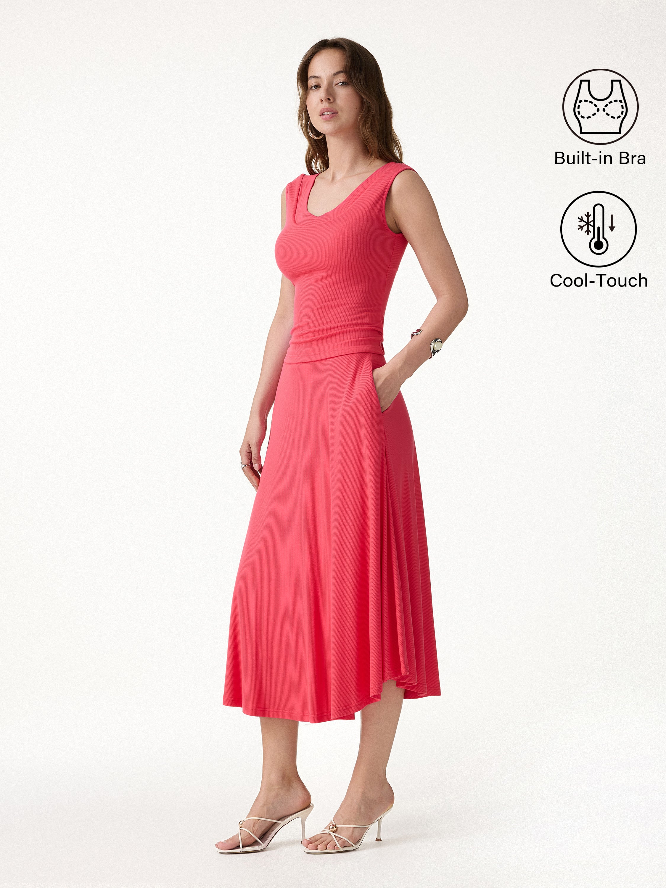2Pcs Set U-Neck Bra Tank & Midi Skirt with Pockets - Image 3