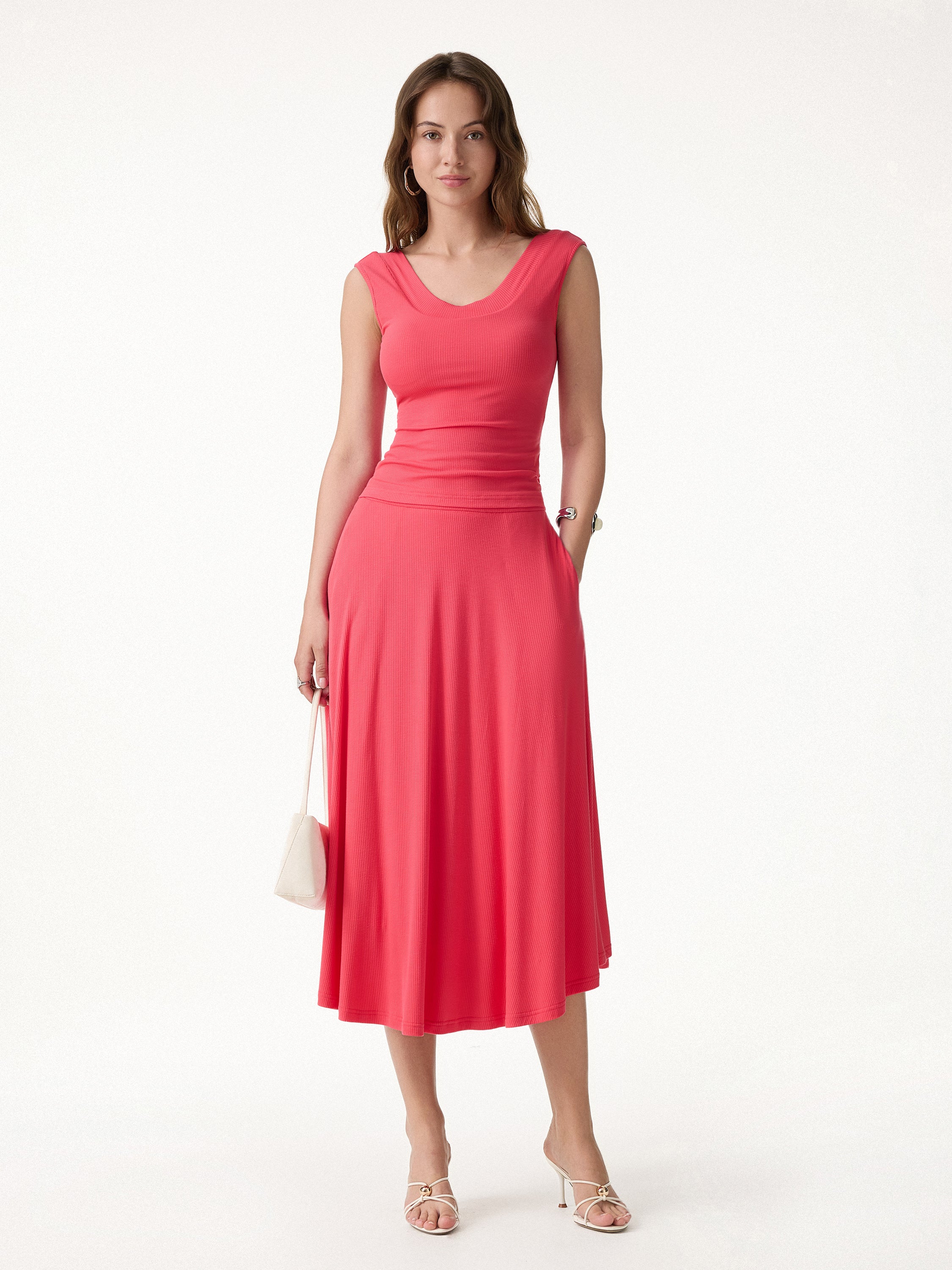 2Pcs Set U-Neck Bra Tank & Midi Skirt with Pockets - Image 4