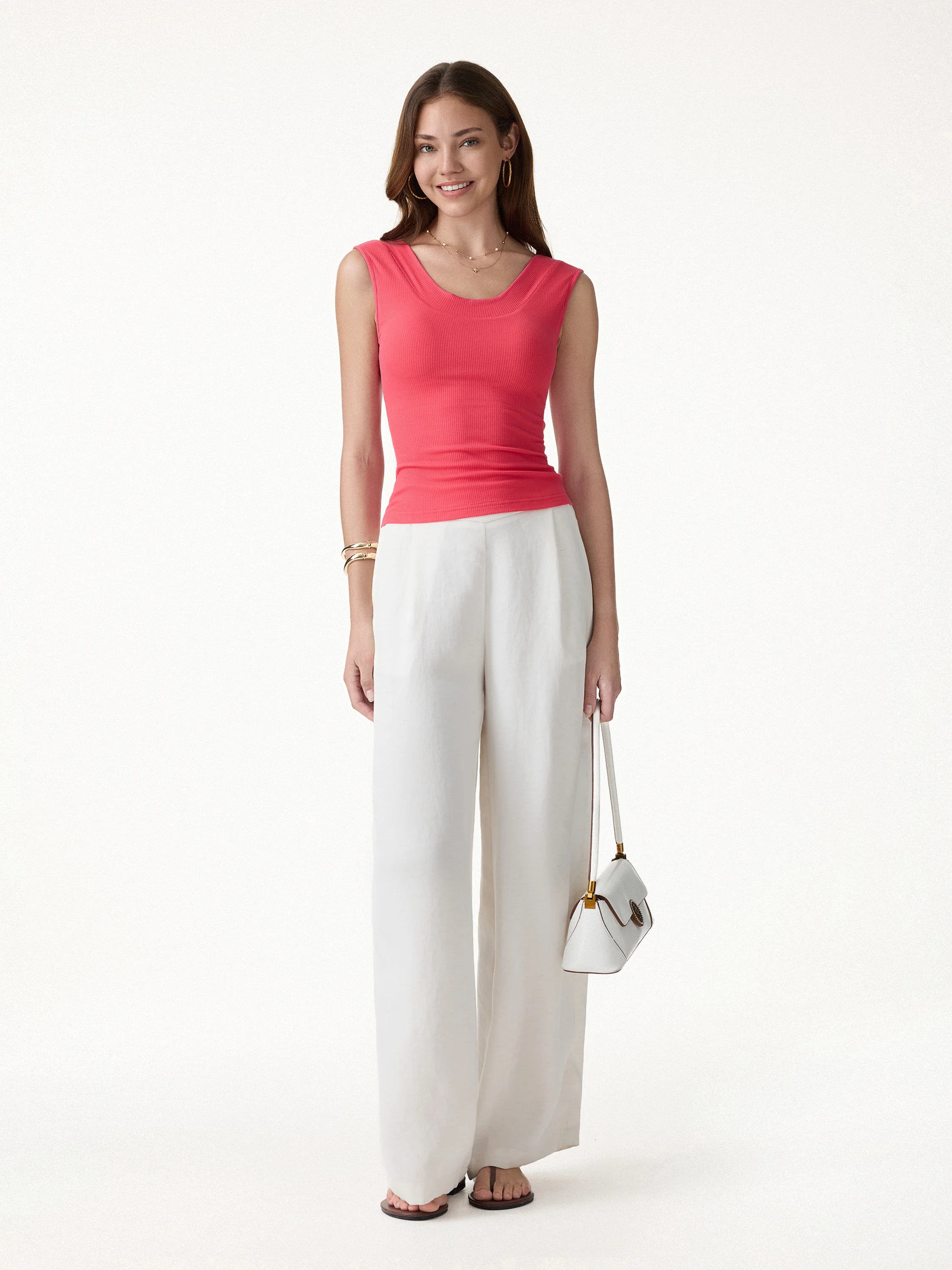 2Pcs Set U-Neck Bra Tank & Midi Skirt with Pockets - Image 5