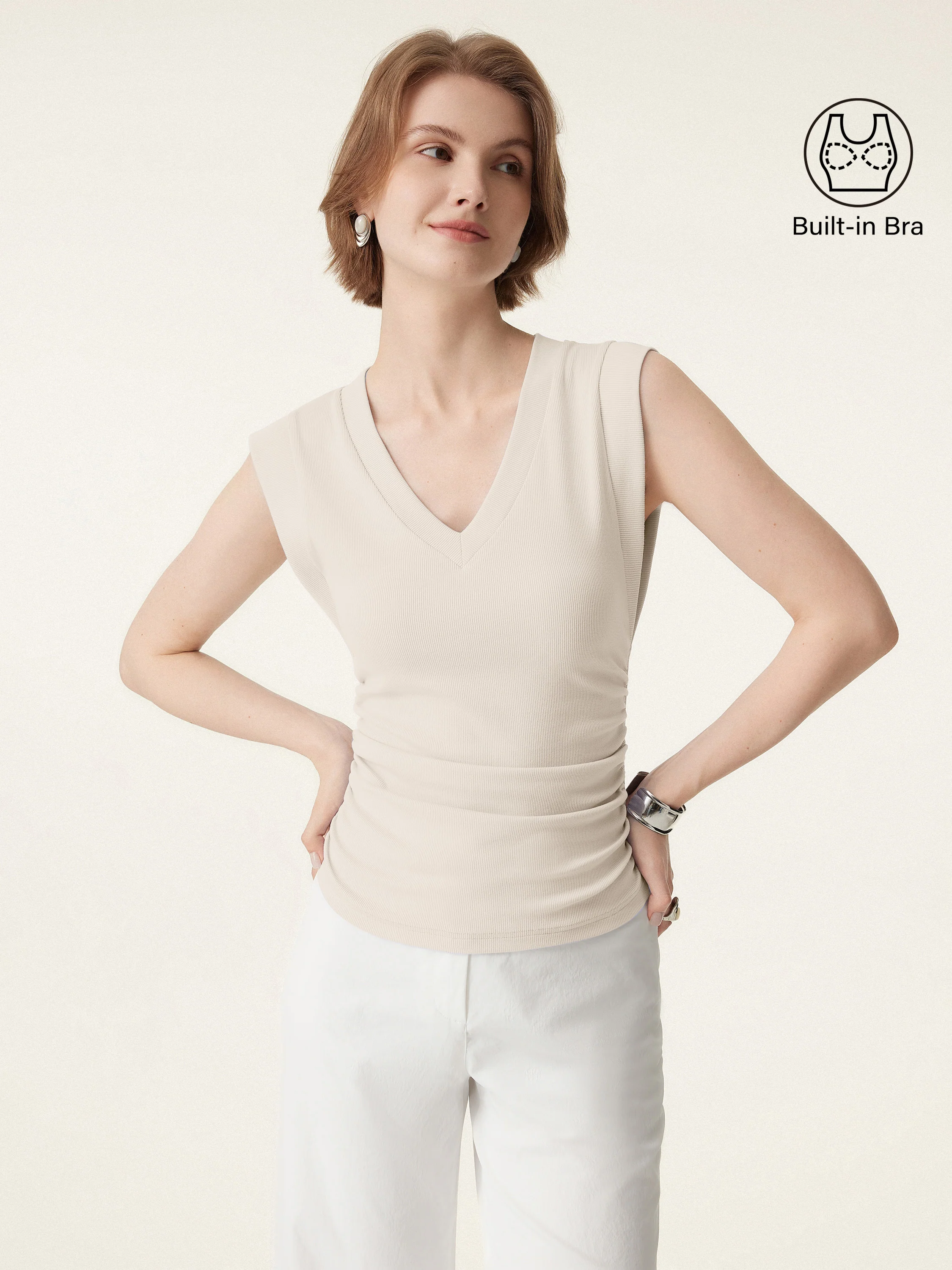 2Pcs Set V-neck Bra Top & Mid Rise Straight Pant with Pockets - Image 9