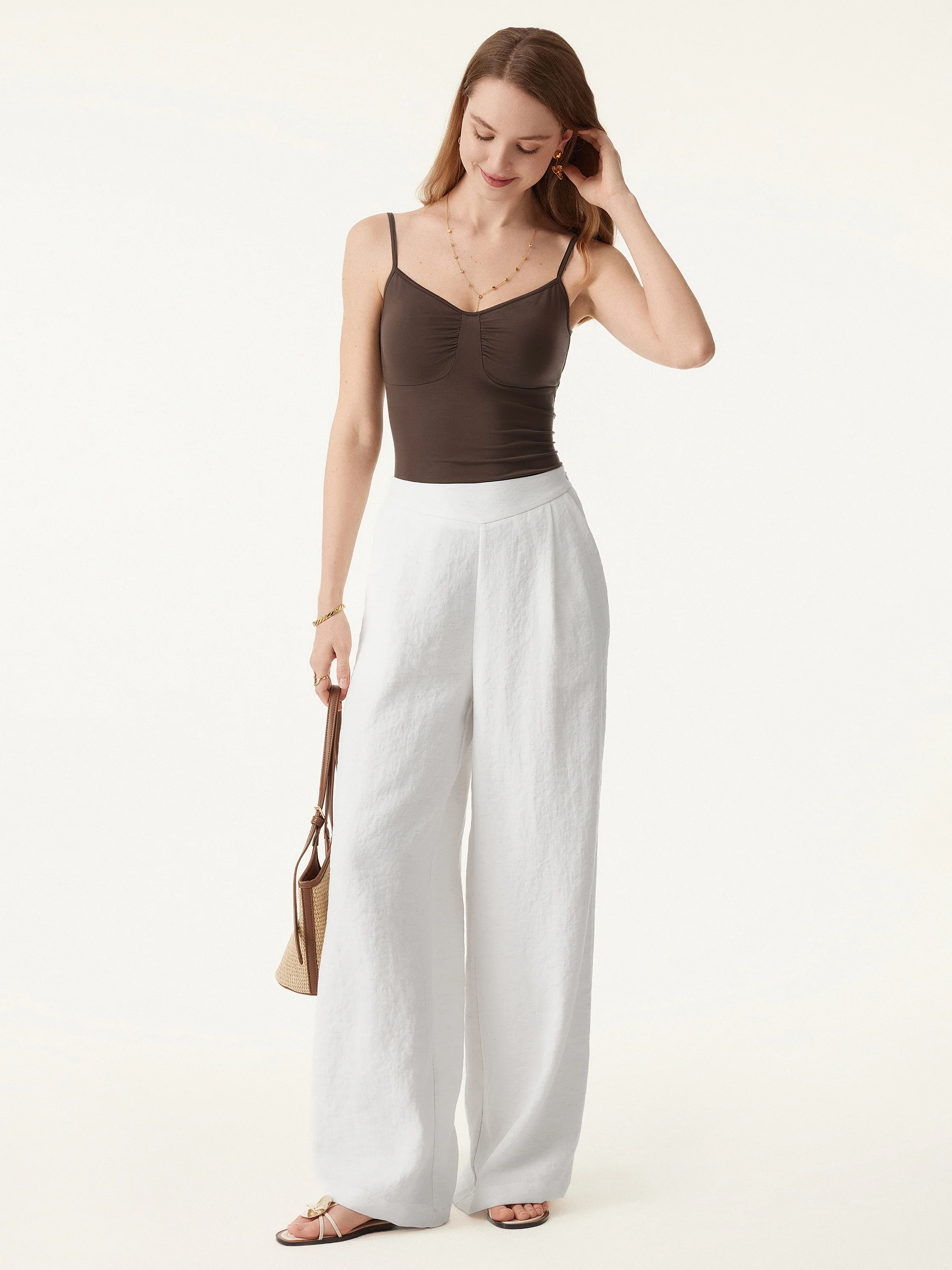 2Pcs Set V-neck Bra Top & Mid Rise Wide Leg Pant with Pockets - Image 13
