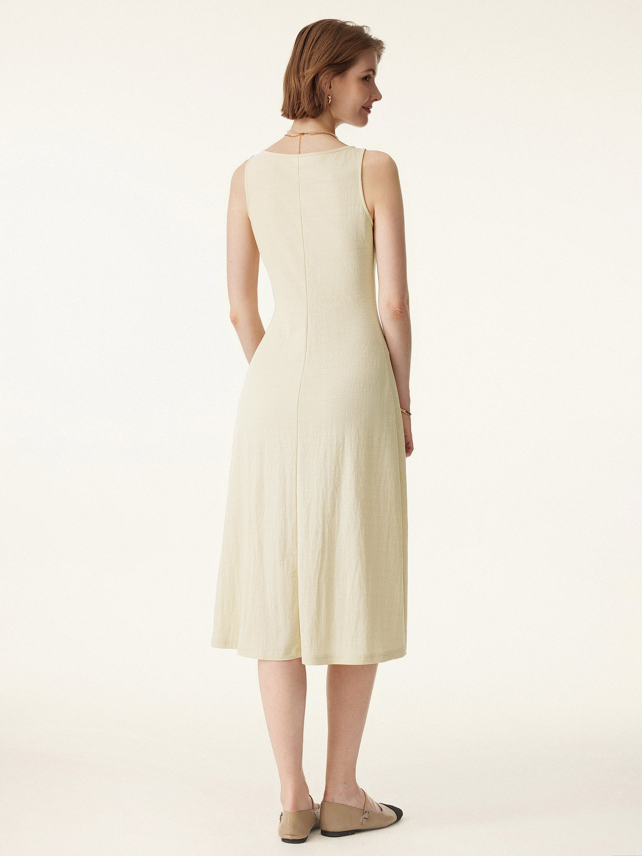 2Pcs Set V-neck Button Front Midi Vest Dress & Mid Rise Straight Leg Pant - Image 10