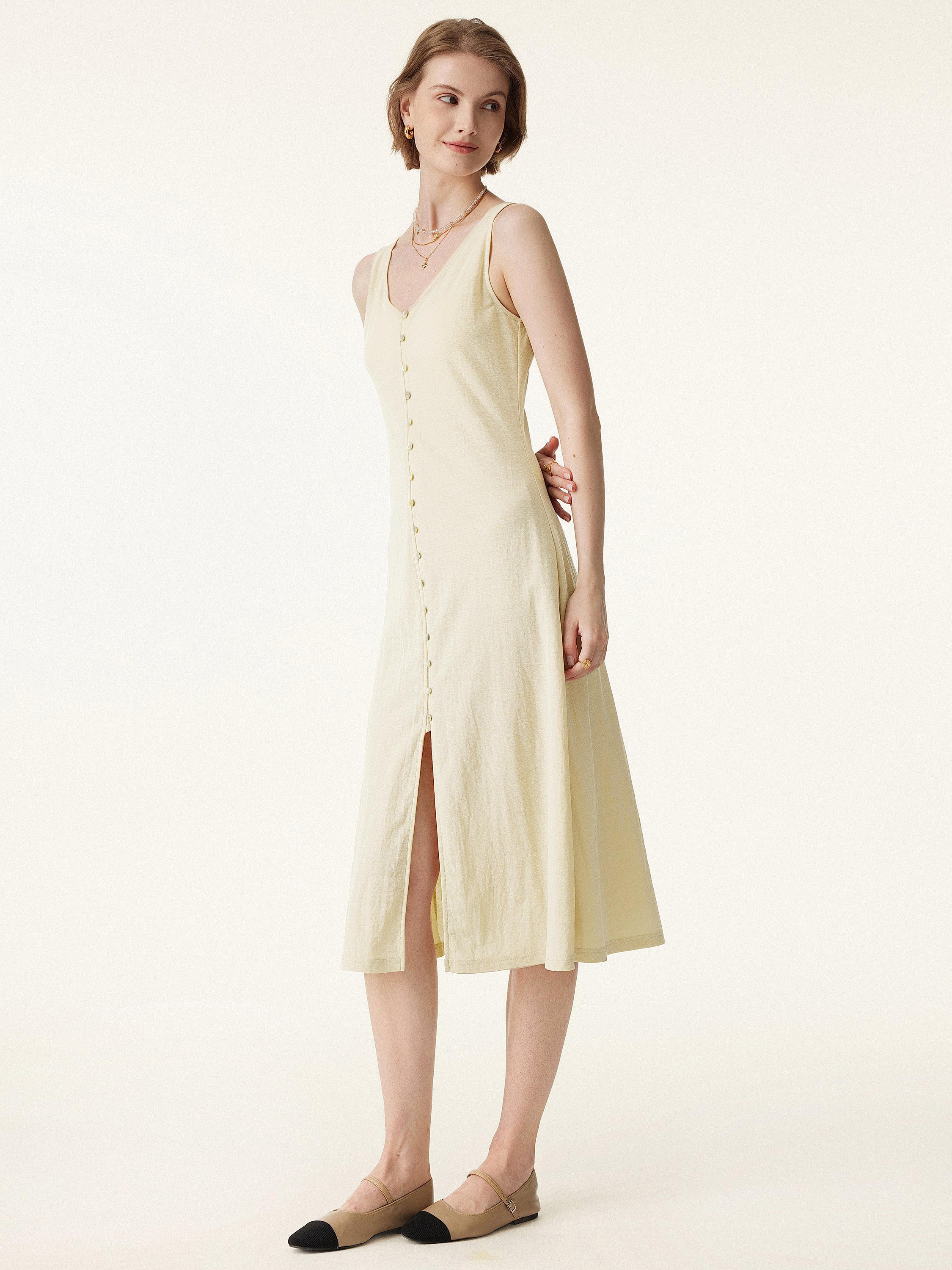Multi-wear V-neck Button Front Midi Vest Dress - Image 8