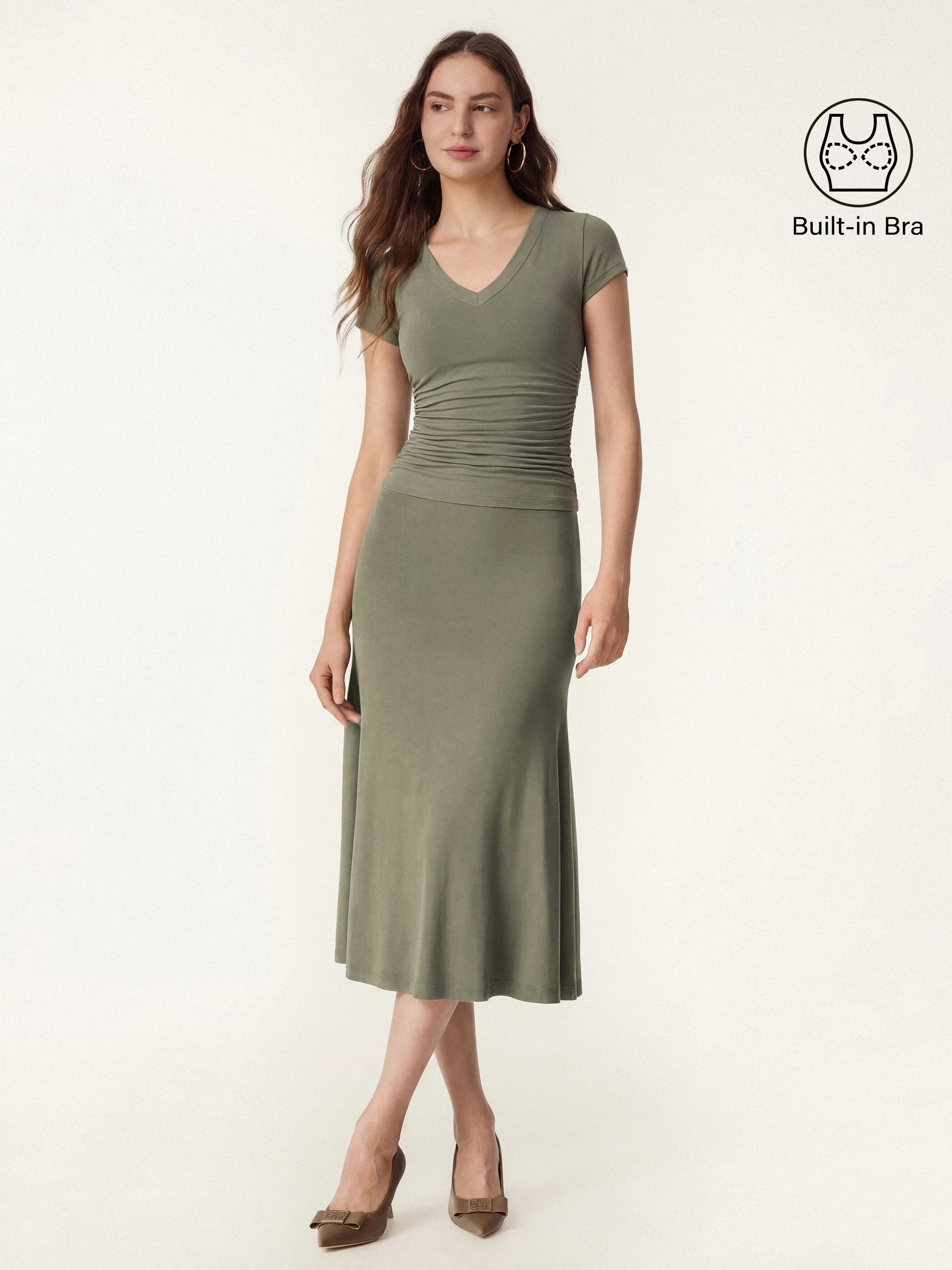 Elevated V-neck Side Ruched Cap Sleeve Bra Tee - Image 5