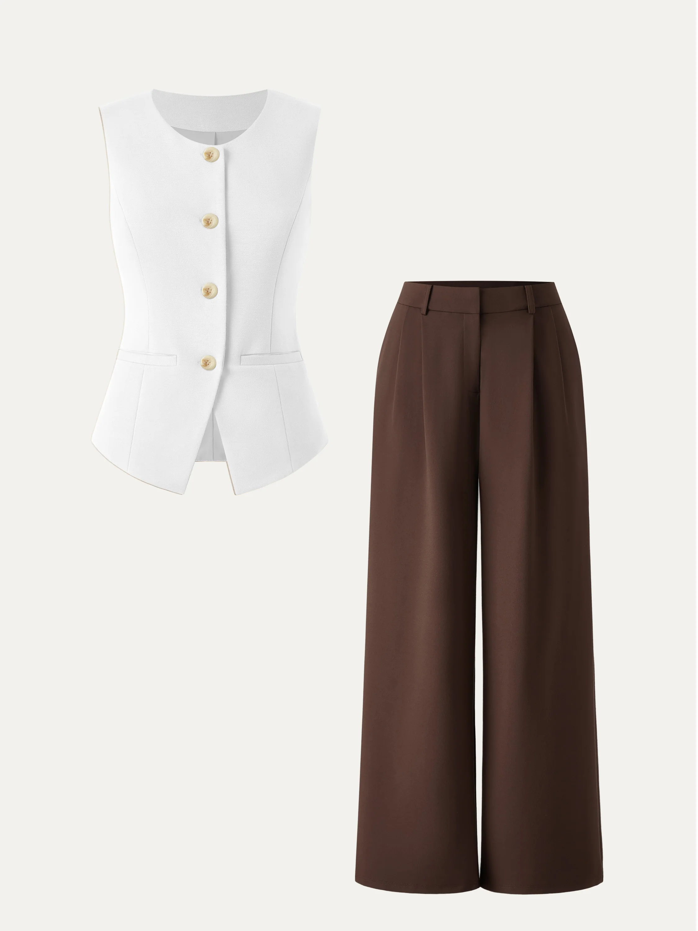 2Pcs Set Waistcoat with Pockets & Wide Leg Pant with Pockets - Image 7