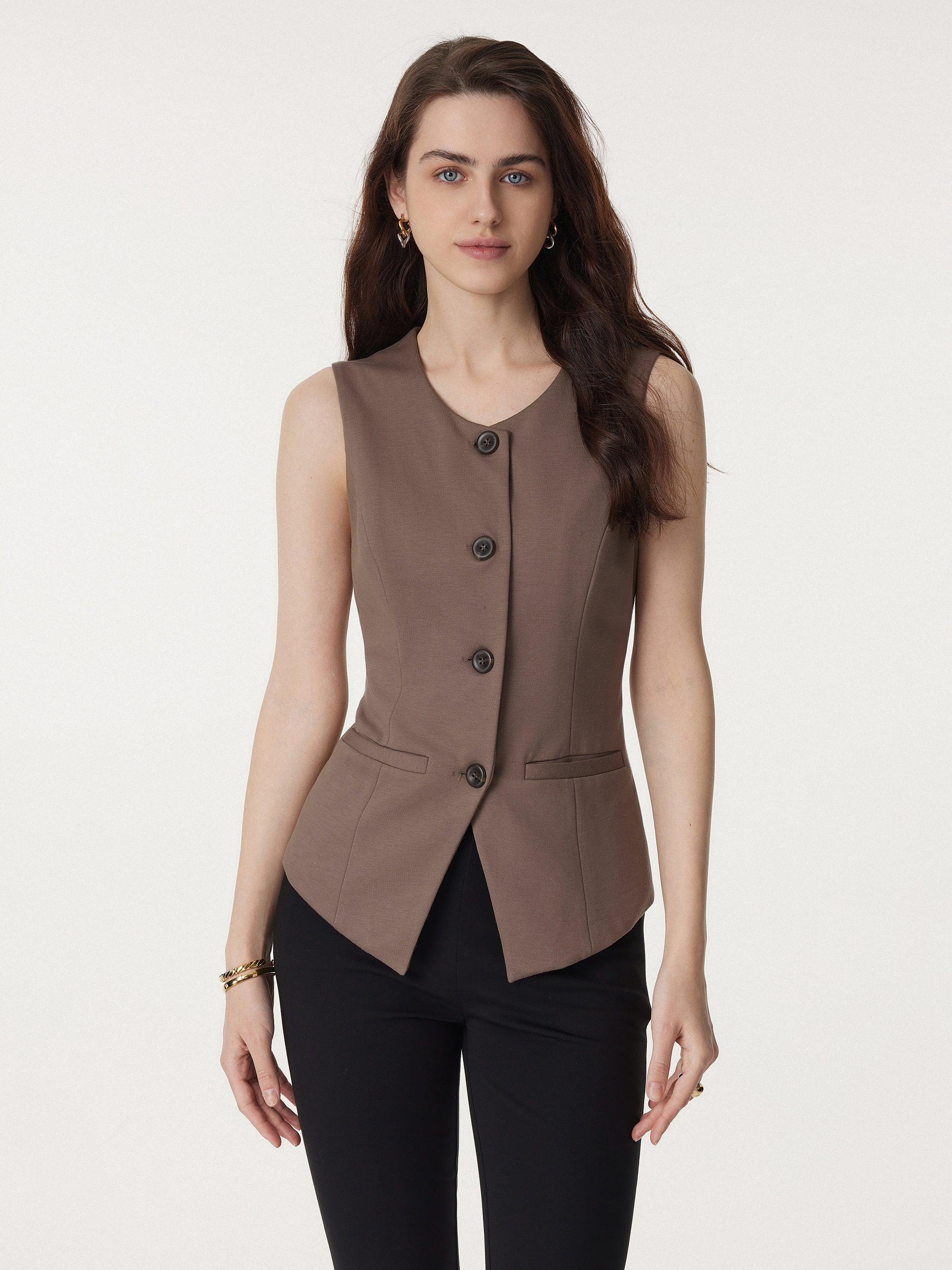 2Pcs Set Waistcoat with Pockets & Wide Leg Pant with Pockets - Image 8