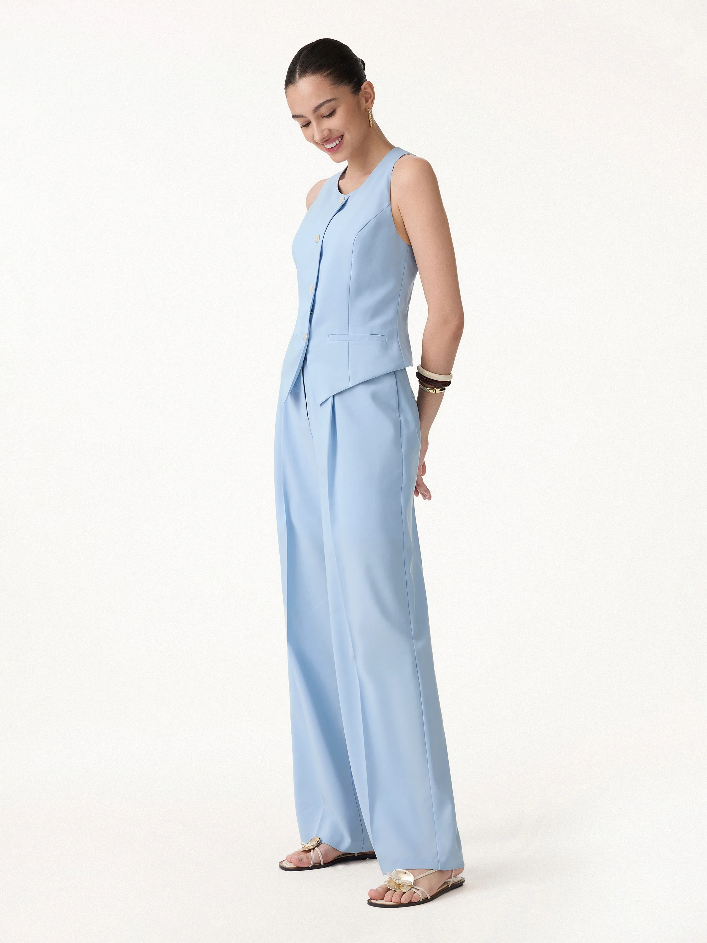 2Pcs Set Waistcoat with Pockets & Wide Leg Pant - Image 3