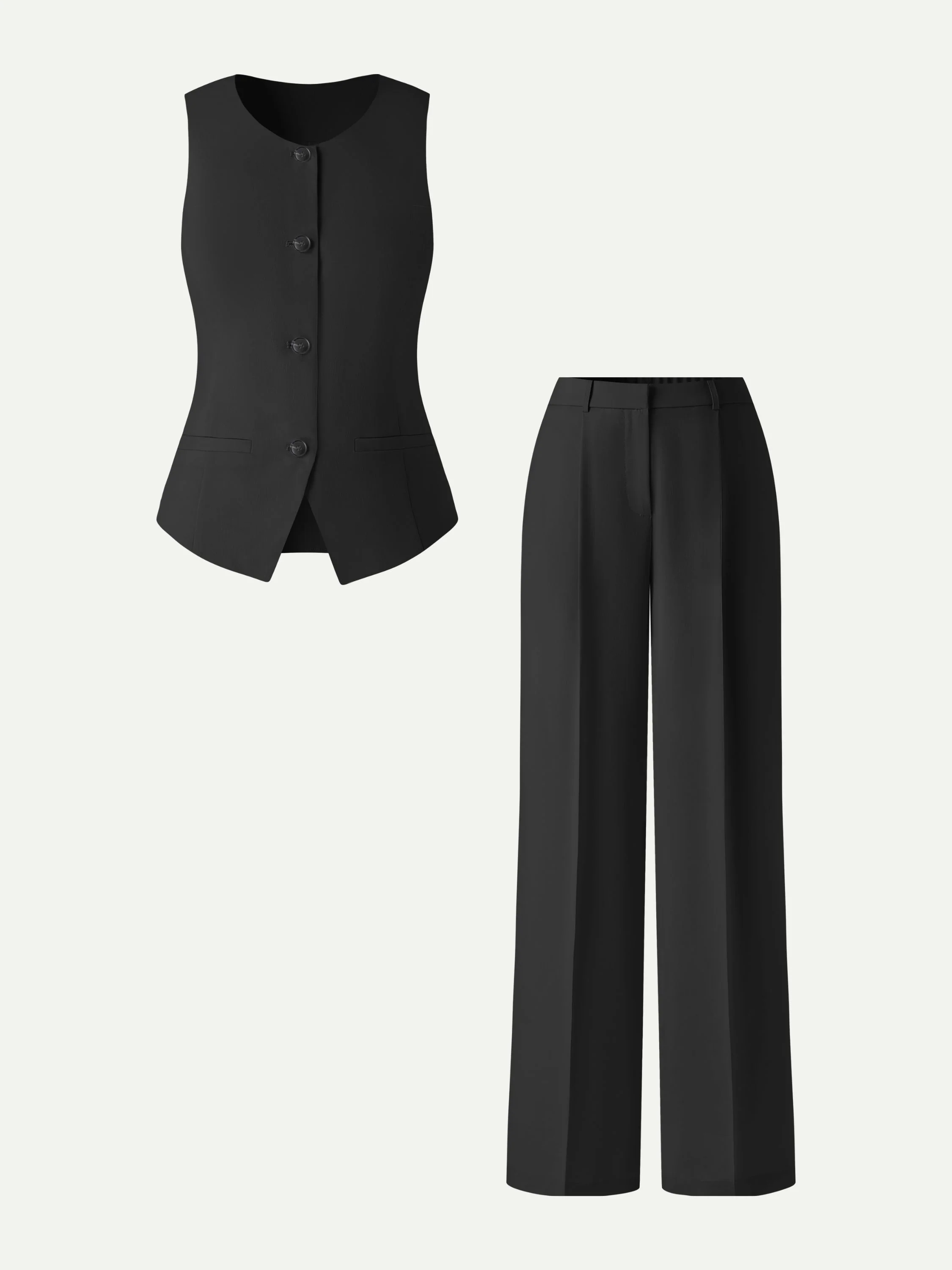 2Pcs Set Waistcoat with Pockets & Wide Leg Pant - Image 5