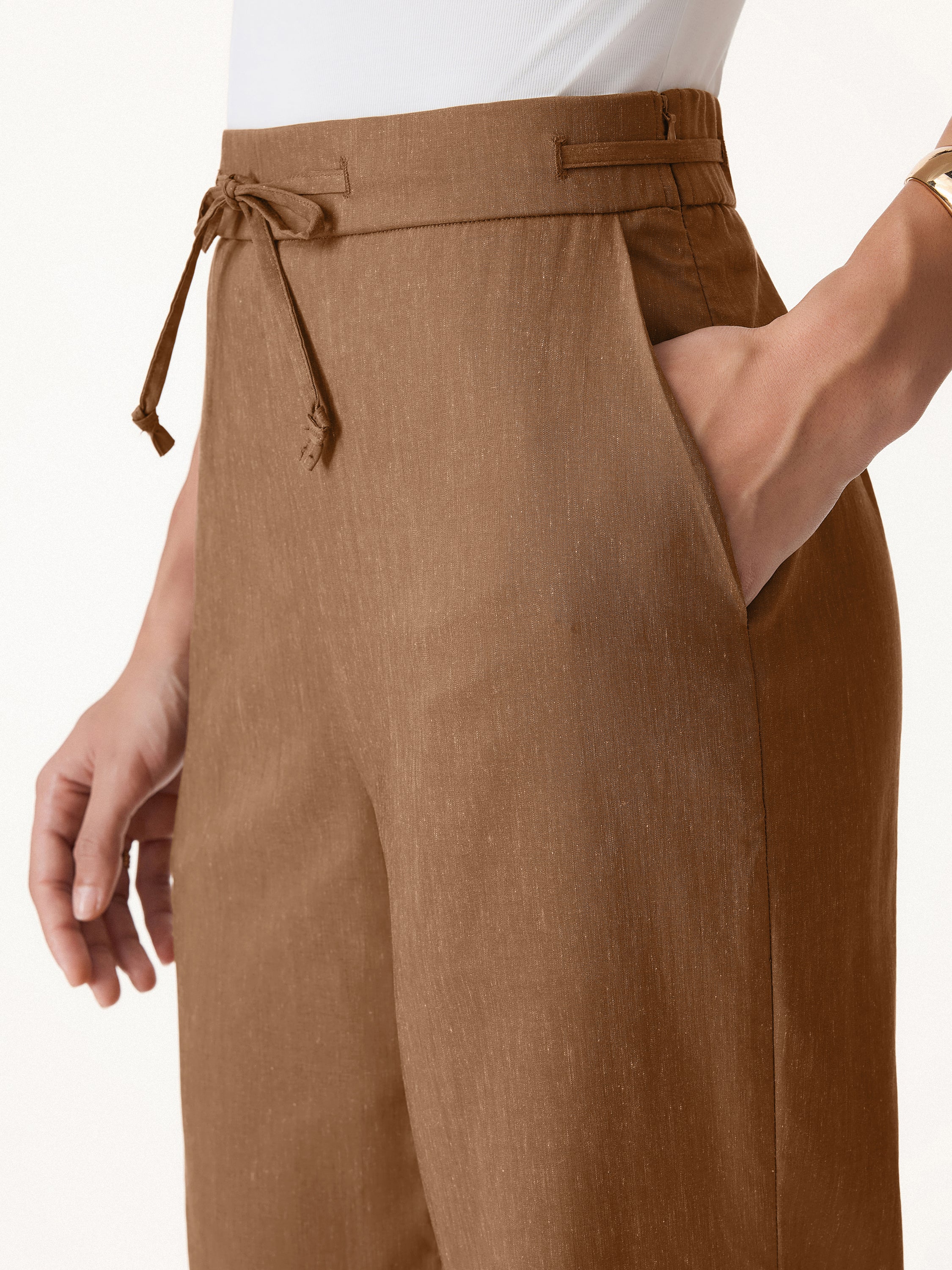 2Pcs Set Wrap Top with Self-Tie & Drawstring Wide Leg Pant with Pockets - Image 8