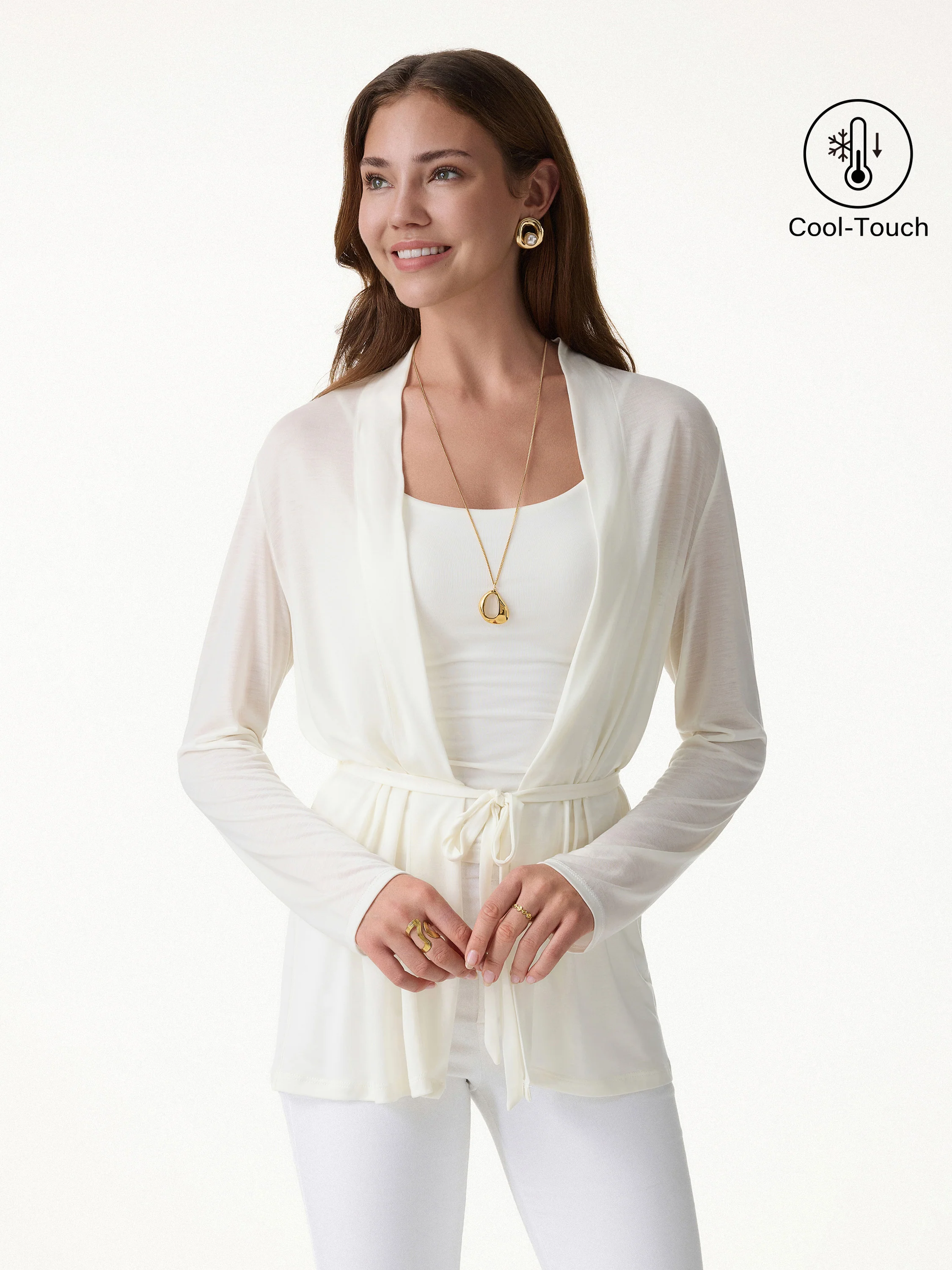 Airy Soft Open Front Cardigan with Tie - Image 5