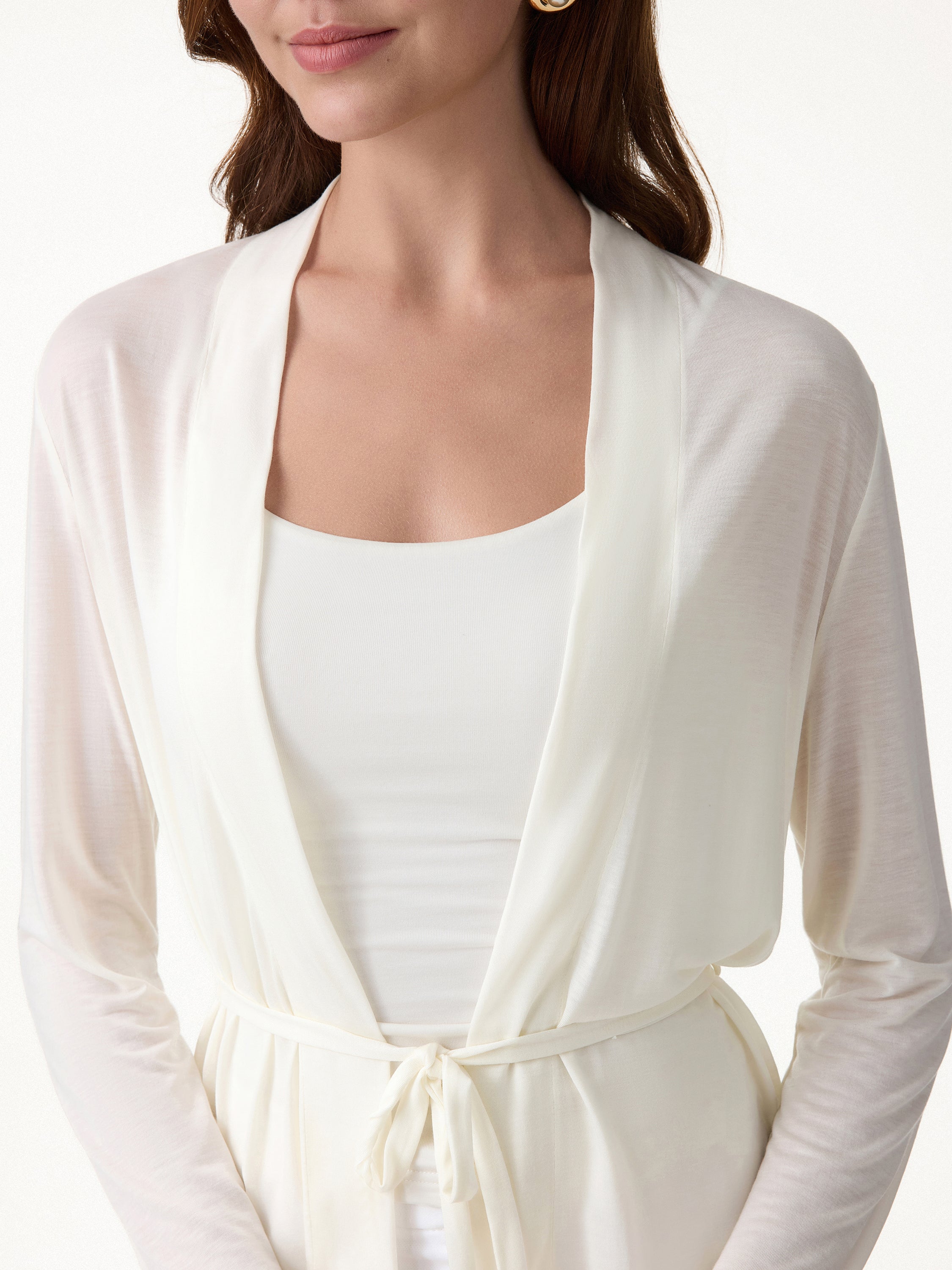 Airy Soft Open Front Cardigan with Tie - Image 6