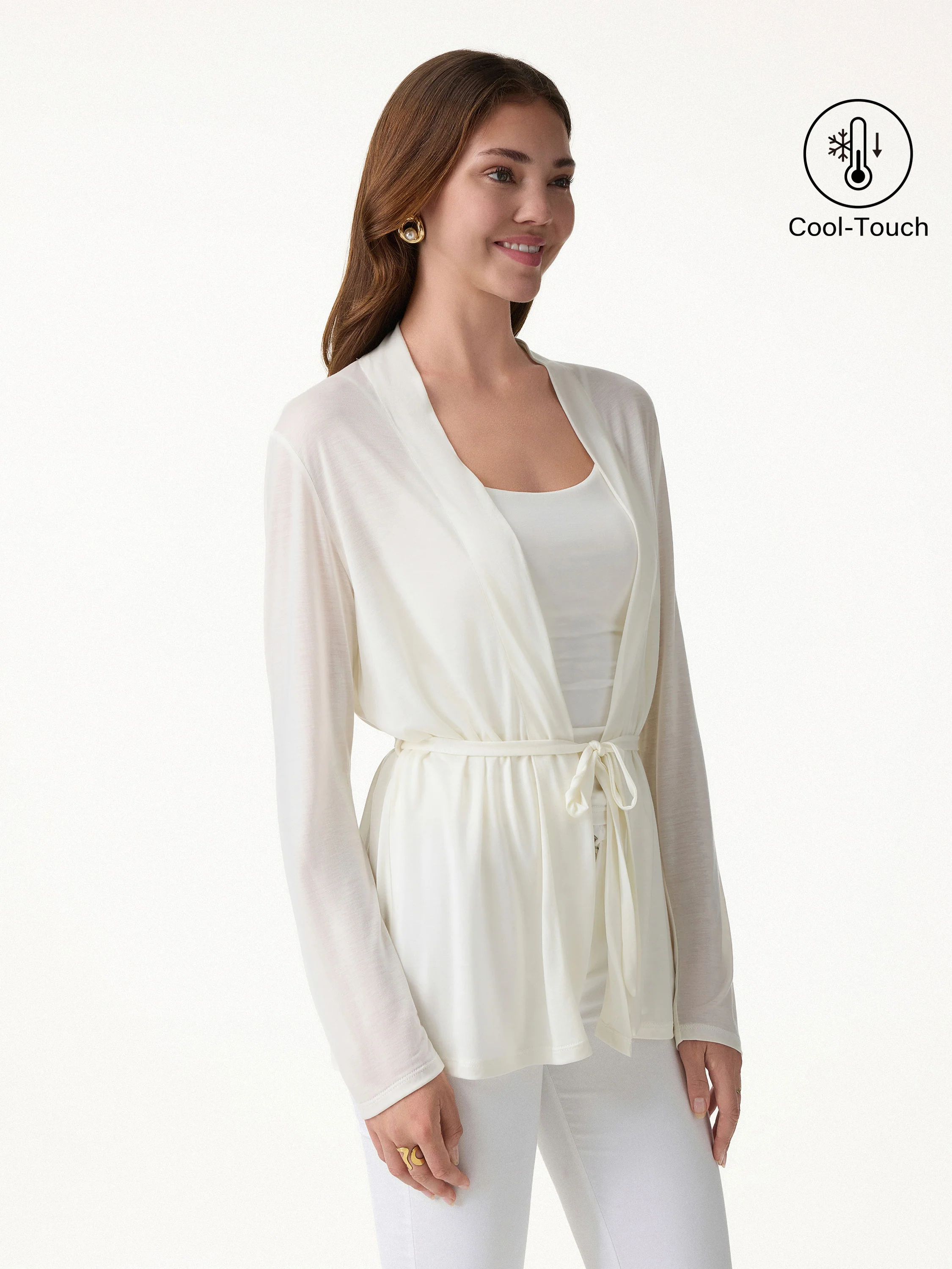 Airy Soft Open Front Cardigan with Tie - Image 7