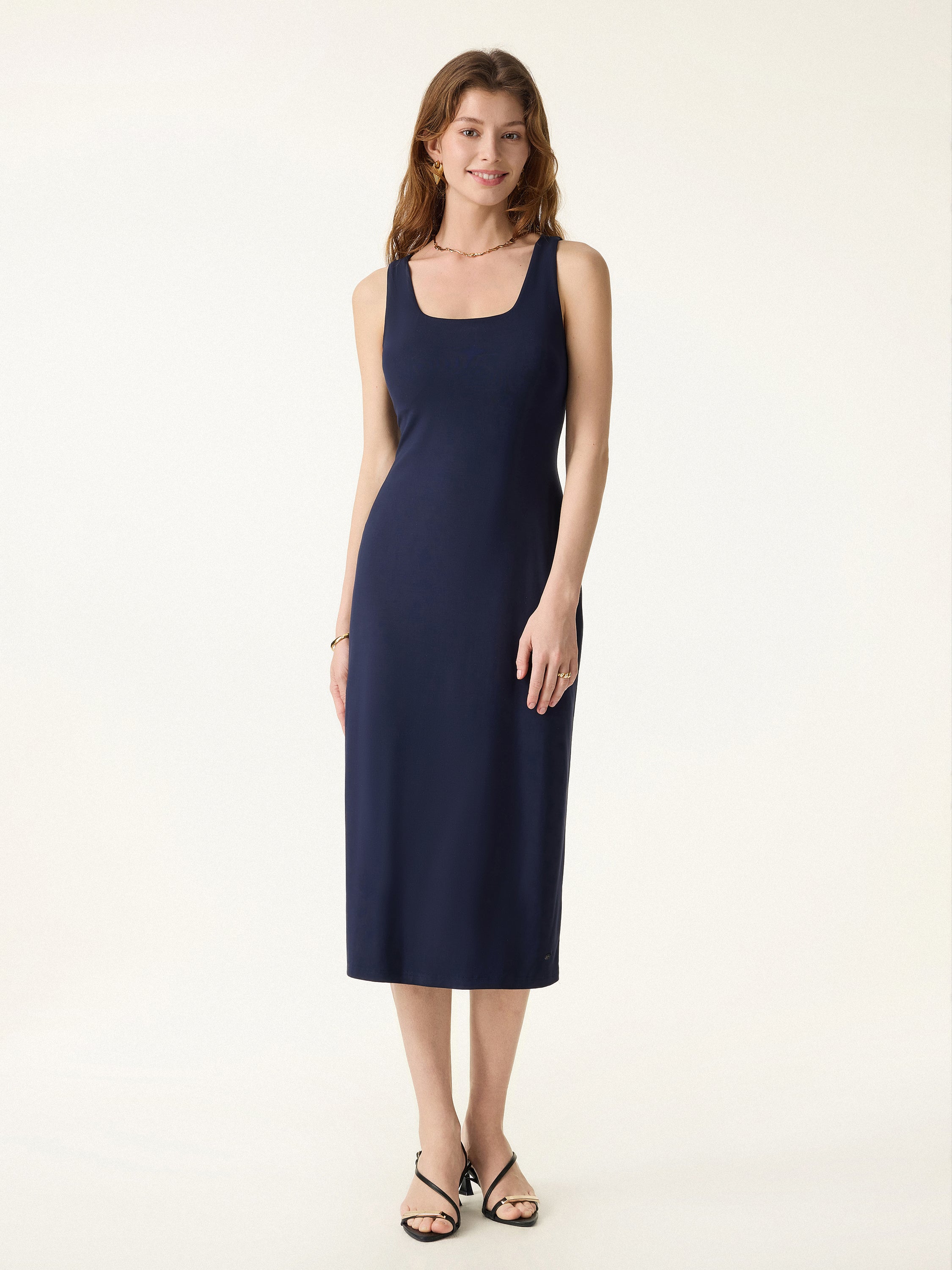 Back Smoothing Bandless Square Neck Midi Bra Dress - Image 6