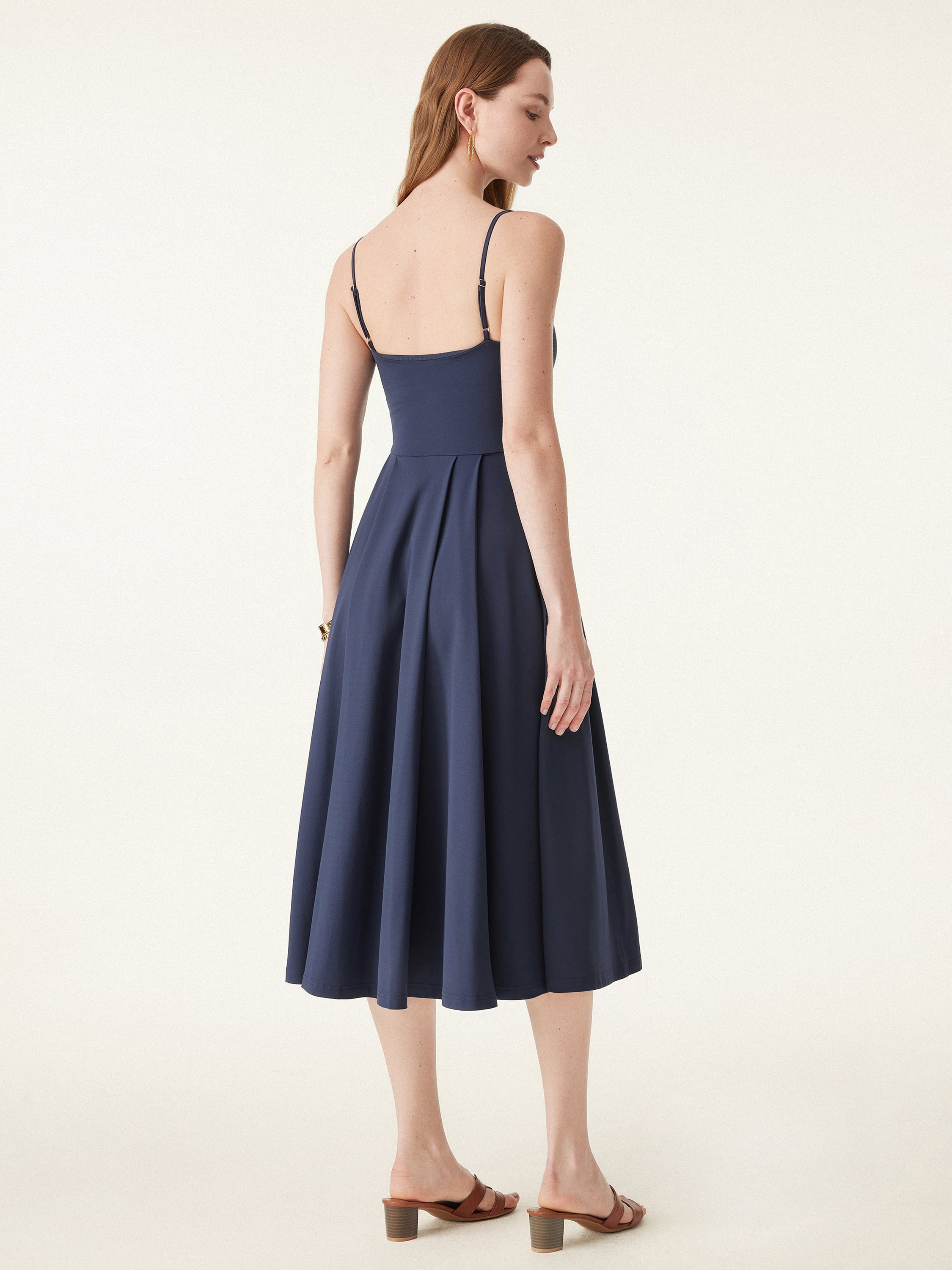 Bamboo Ponte V-neck Fit-and-flare Midi Bra Sundress with Pockets - Image 2