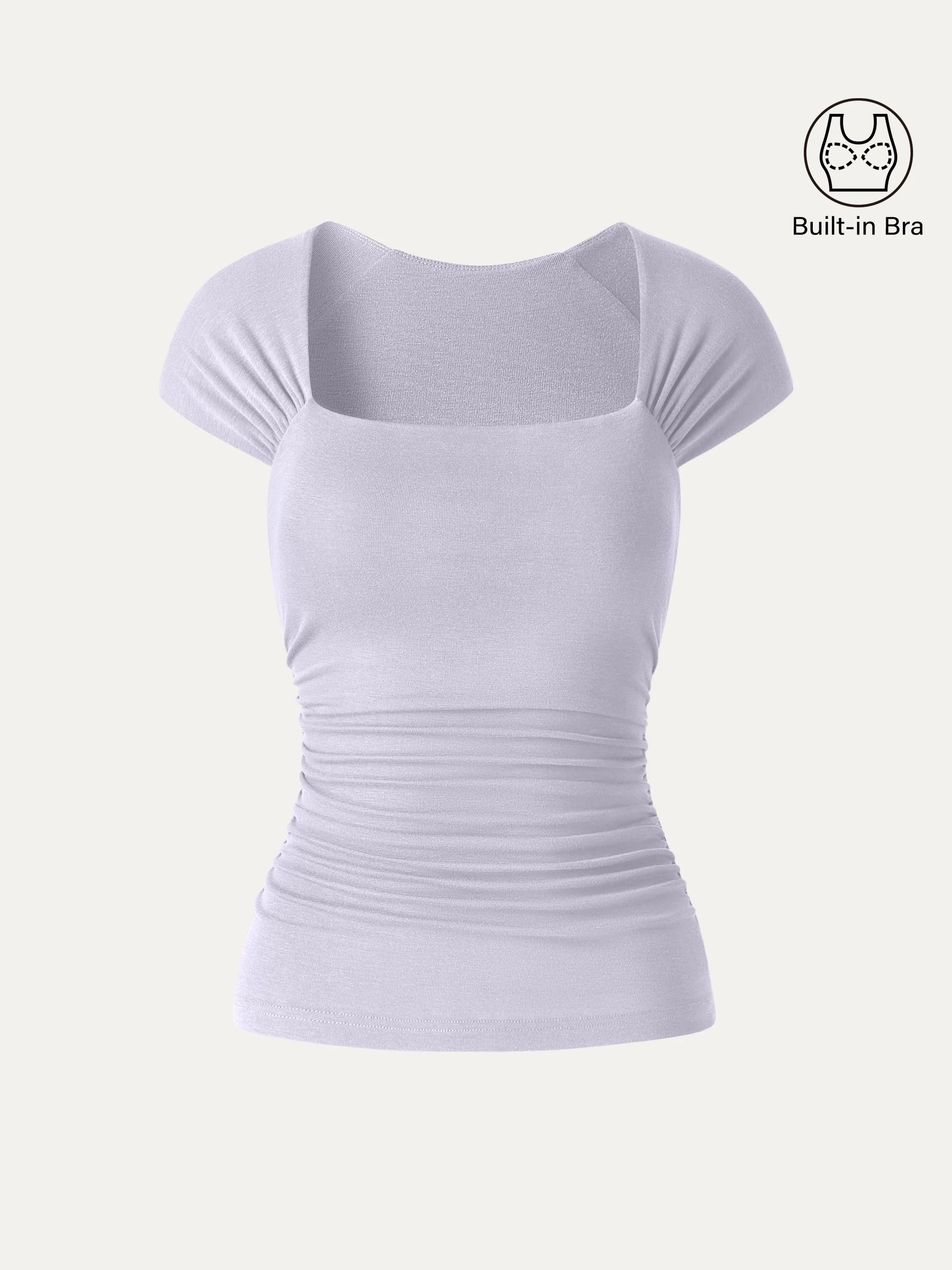 Cool-Touch Square Neck Cap Sleeve Ruched Bra Top - Image 2