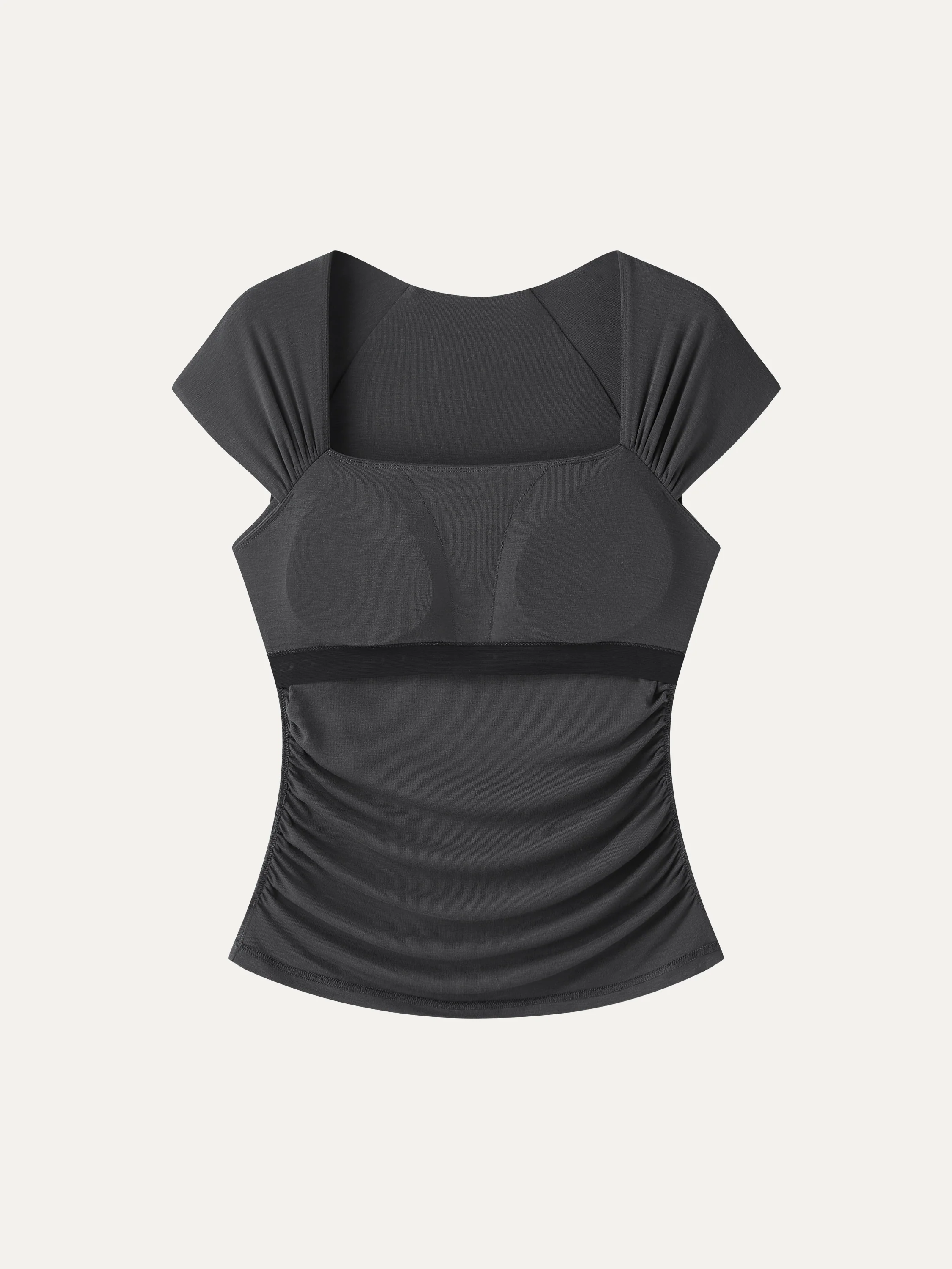 Cool-Touch Square Neck Cap Sleeve Ruched Bra Top - Image 8