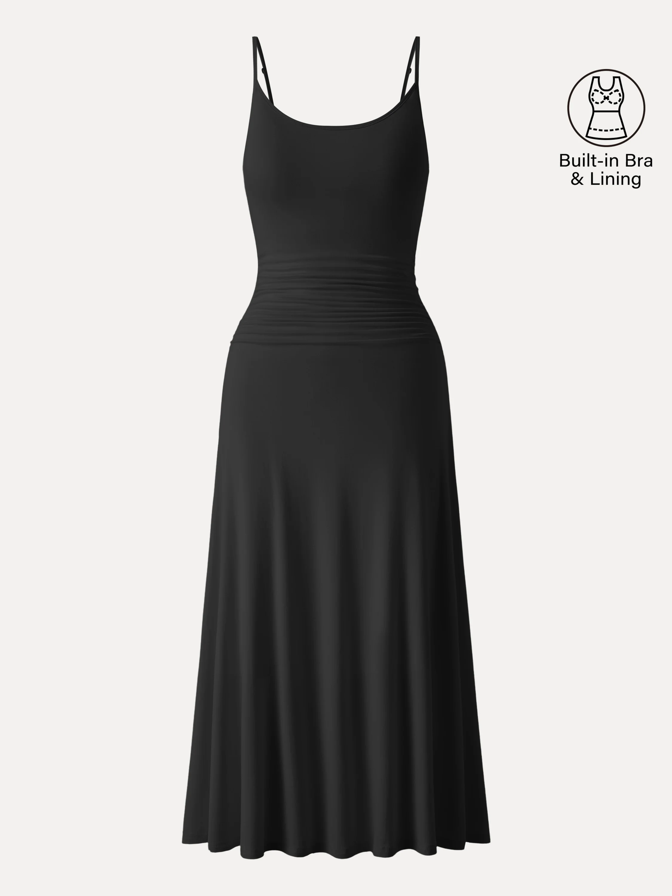 Cooling Lyocell Adjustable Spaghetti Strap Ruched Maxi Bra Dress - Image 12