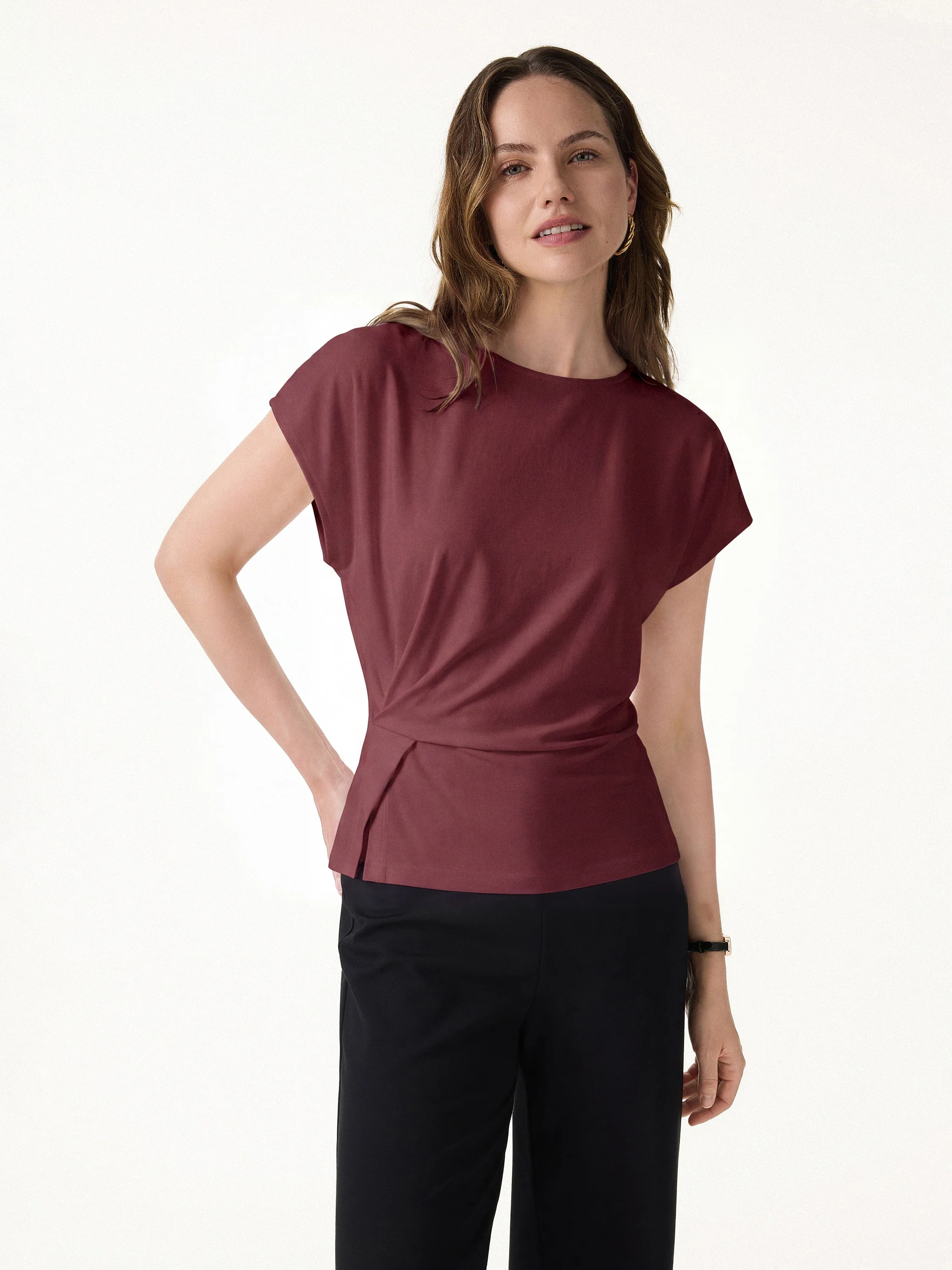 Cooling Ponte Relaxed Round Neck Tucked Top - Image 13