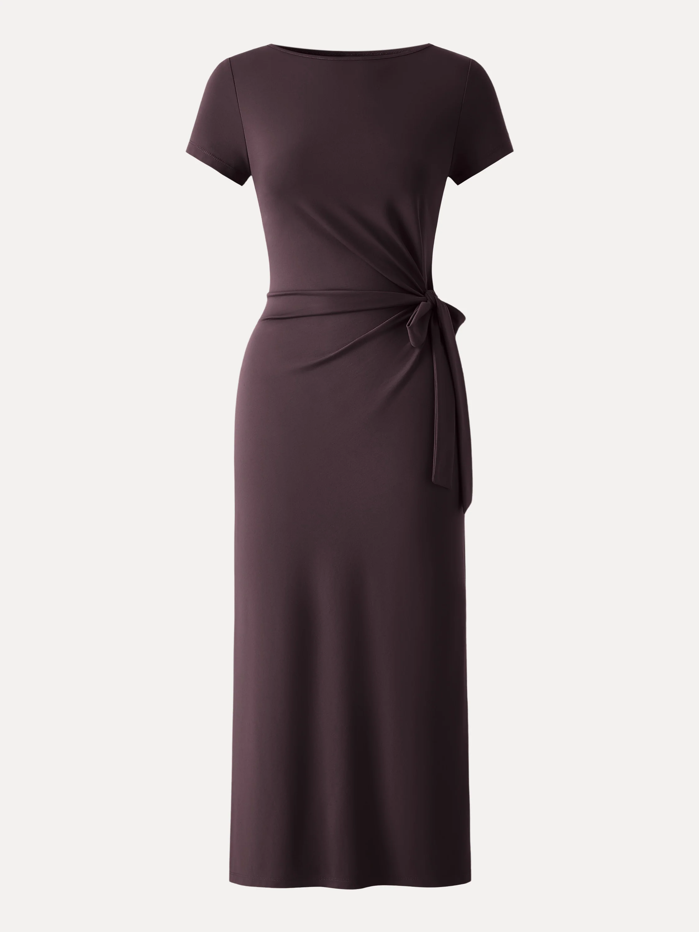 Cooling Wrinkle-Resistant Side Waist Tie Midi Dress with Slit - Image 3